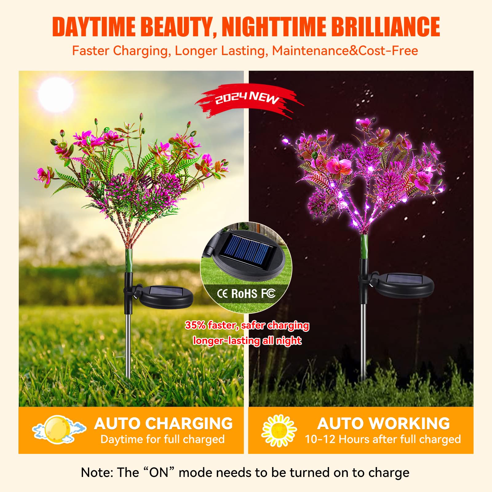 Neporal Solar Garden Lights - 4PK Purple Phalaenopsis, Waterproof Outdoor Decor, Yard and Halloween Decorations
