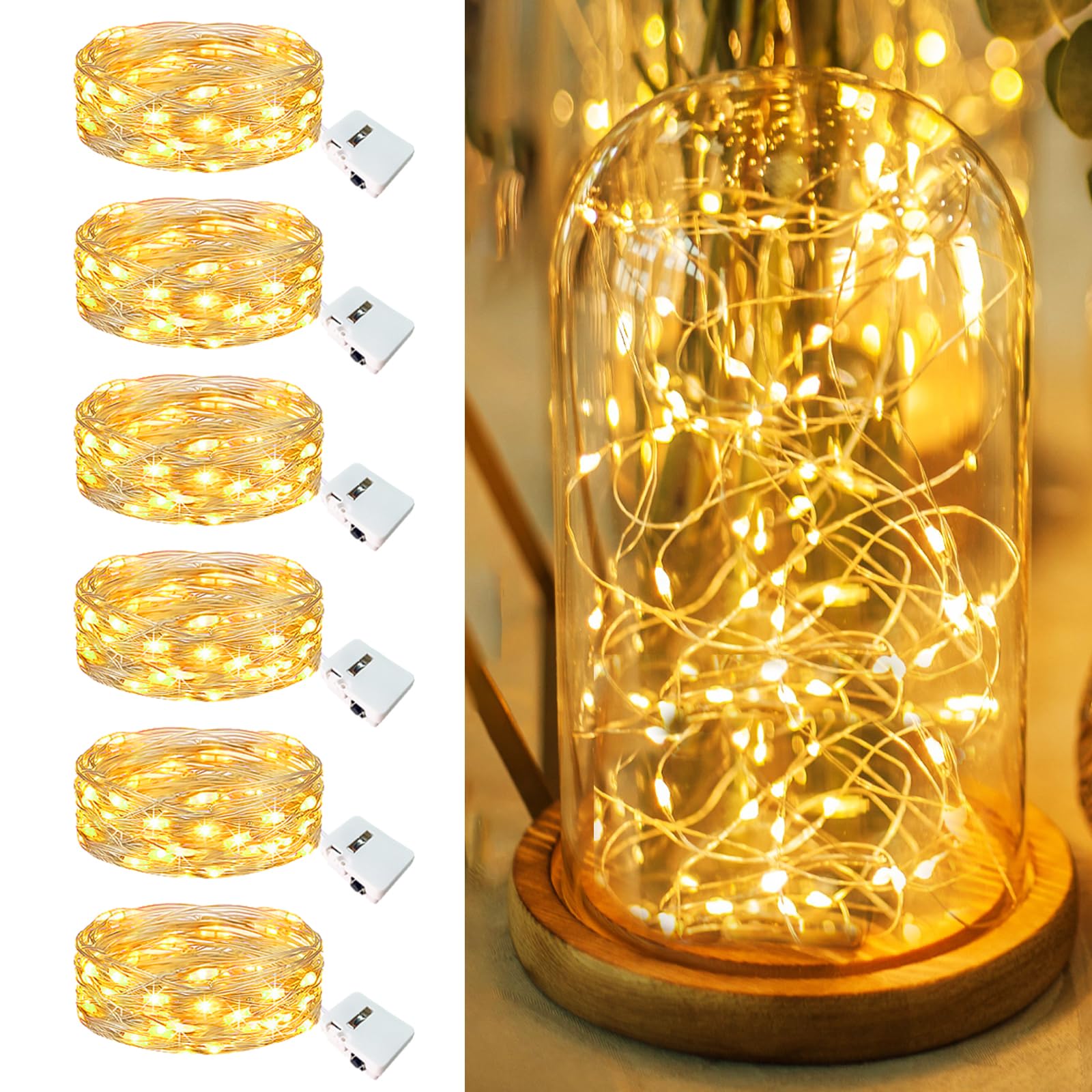 Fairdeer 6 Pack Battery Operated Fairy Lights - 20 Led Twinkle Lights, 7Ft, Warm White, Waterproof For Diy Party & Wedding Decor