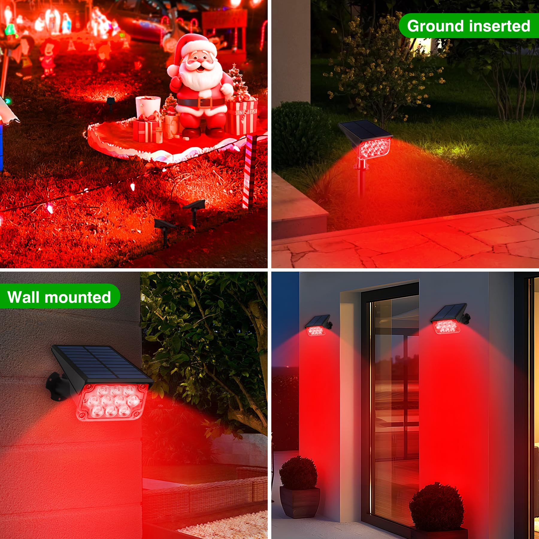 Crepow 20 Led Solar Spot Lights, Waterproof Ip65, Adjustable, Red, 4 Pack For Outdoor Use