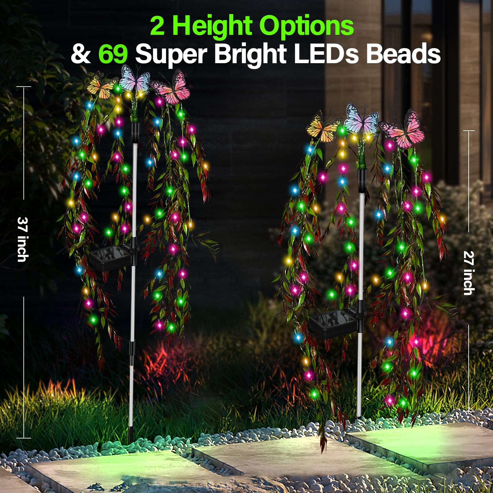 Rwnxkarn Solar Garden Lights - Waterproof 69Led Swaying Tree & Butterfly Flower Decor