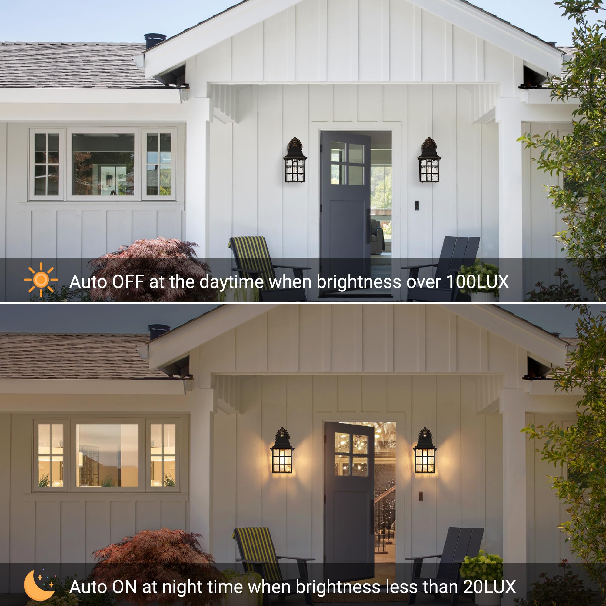 Wihtu Black Dusk To Dawn Outdoor Lights For House With Gold Rim, Sensor Exterior Lighting Fixtures Wall Mount, Waterproof Porch