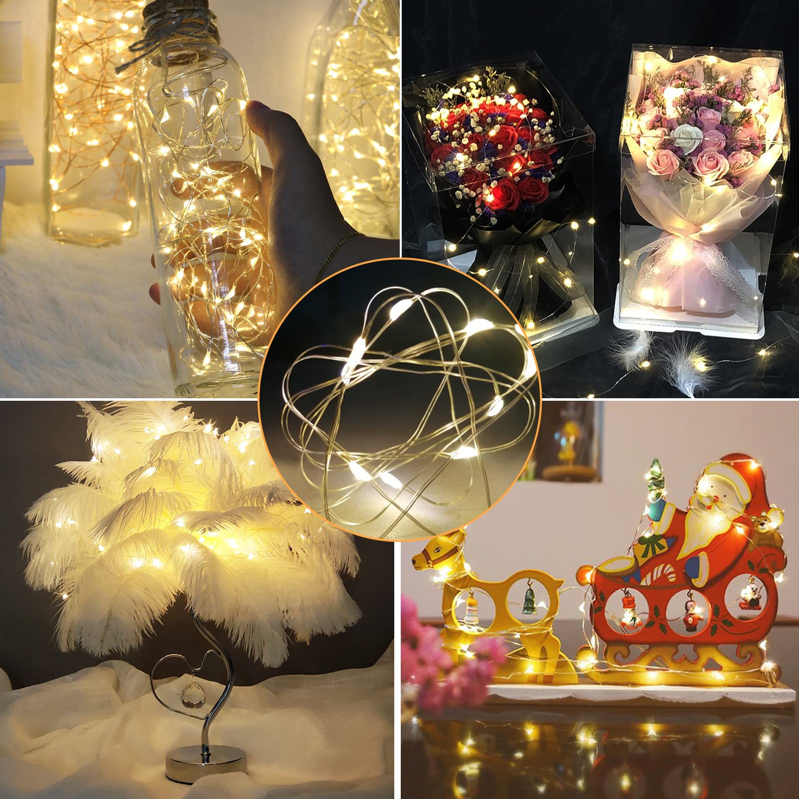 Camantu 12 Pack Led Fairy Lights Battery Operated, 7Ft 20Led Valentines Day Lights Battery Operated Waterproof Silver Wire For Diy Mason Jar Bedroom Birthday Wedding Christmas Decorations(Warm White)
