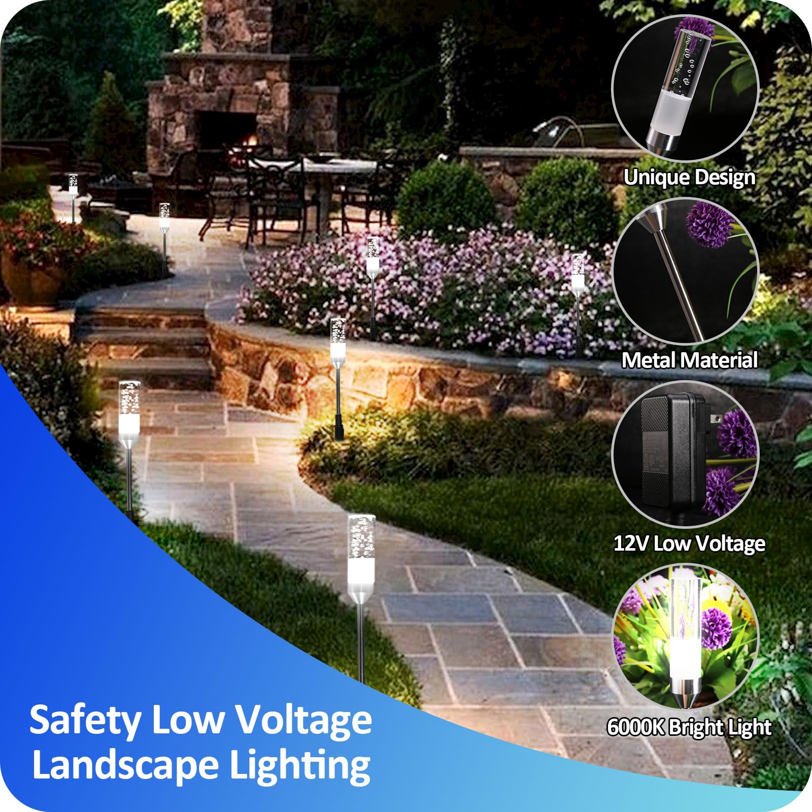 GreenClick Pathway Lights, 12V Low Voltage LED, 570 Lumen, IP65 Waterproof, 6 Pack, Cool White, Model TG005J16C2-01