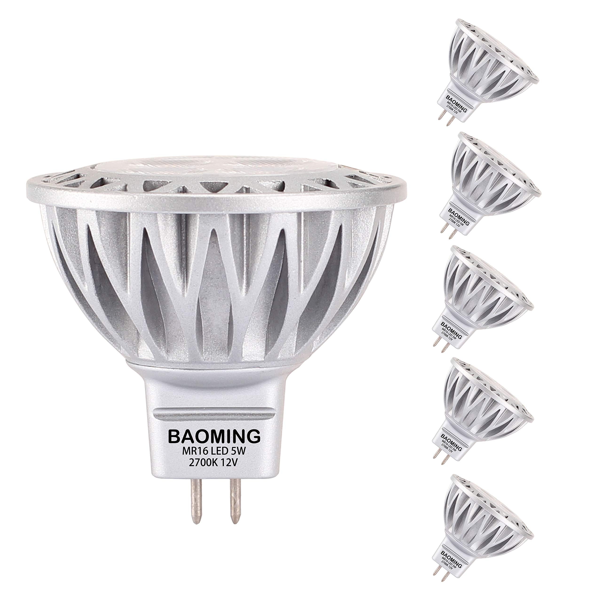 BAOMING MR16 LED Bulb 5W 2700K Soft Warm White GU5.3 Base 6-Pack Low Voltage Landscape/Track Lighting
