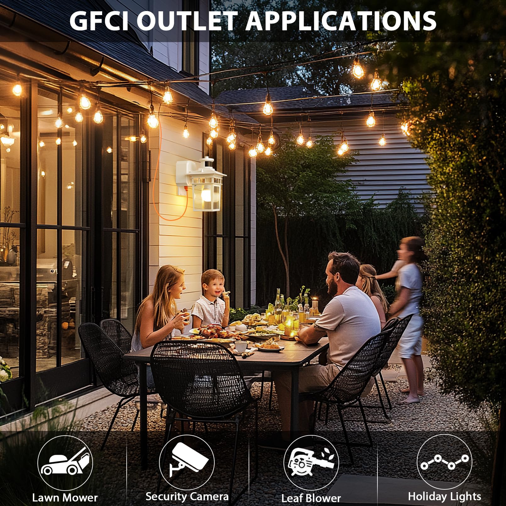 APOTO Porch Light with GFCI Outlet, Dusk to Dawn Motion Sensor, Waterproof, 1-Pack, White