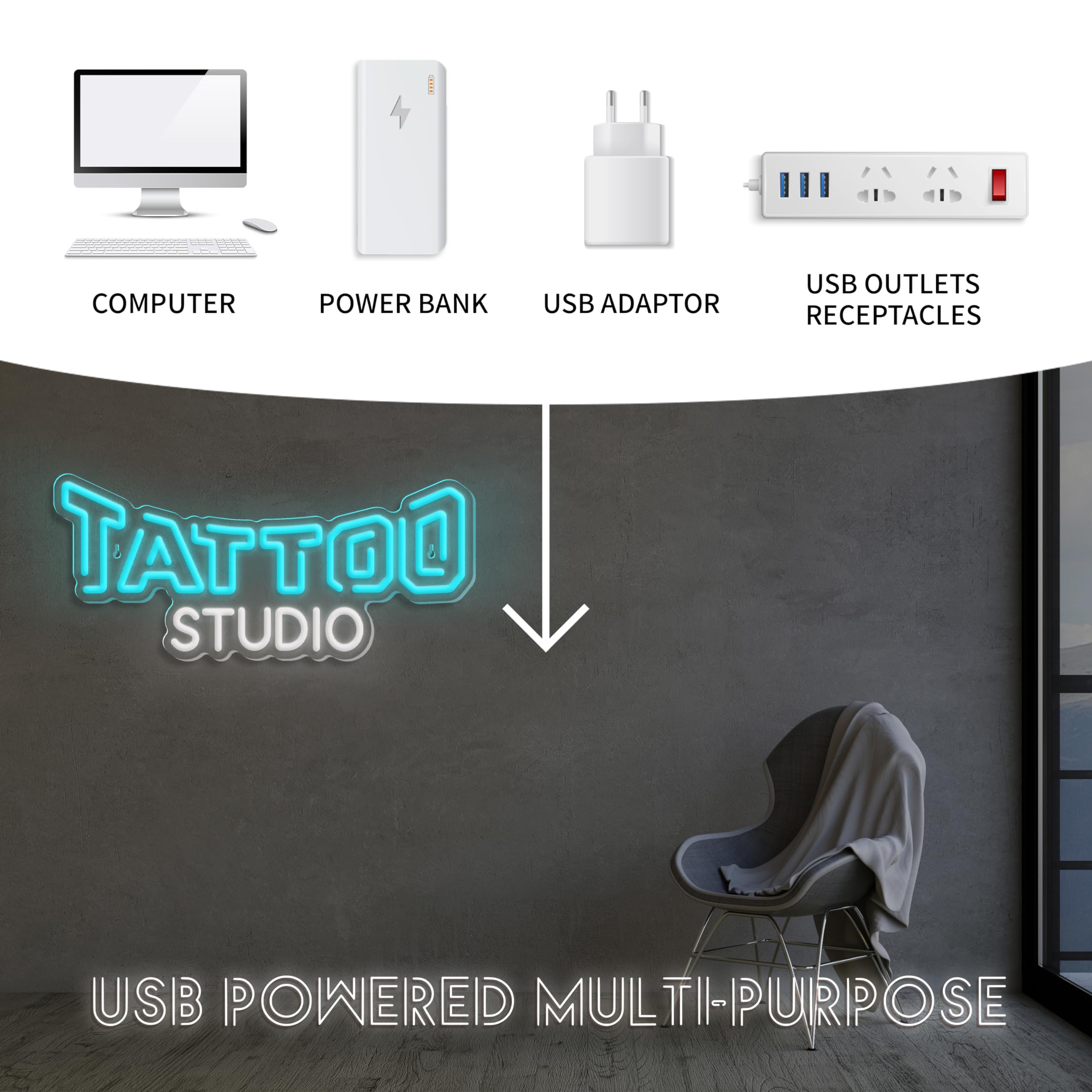 Tattoo Neon Sign Dimmable Tattoo Studio Neon Light For Tattoo Salon Studio Shop Business Logo Bedroom malt-inspired Bar Pub Garage Man Cave Decor Usb Powered Christmas Birthday Gift