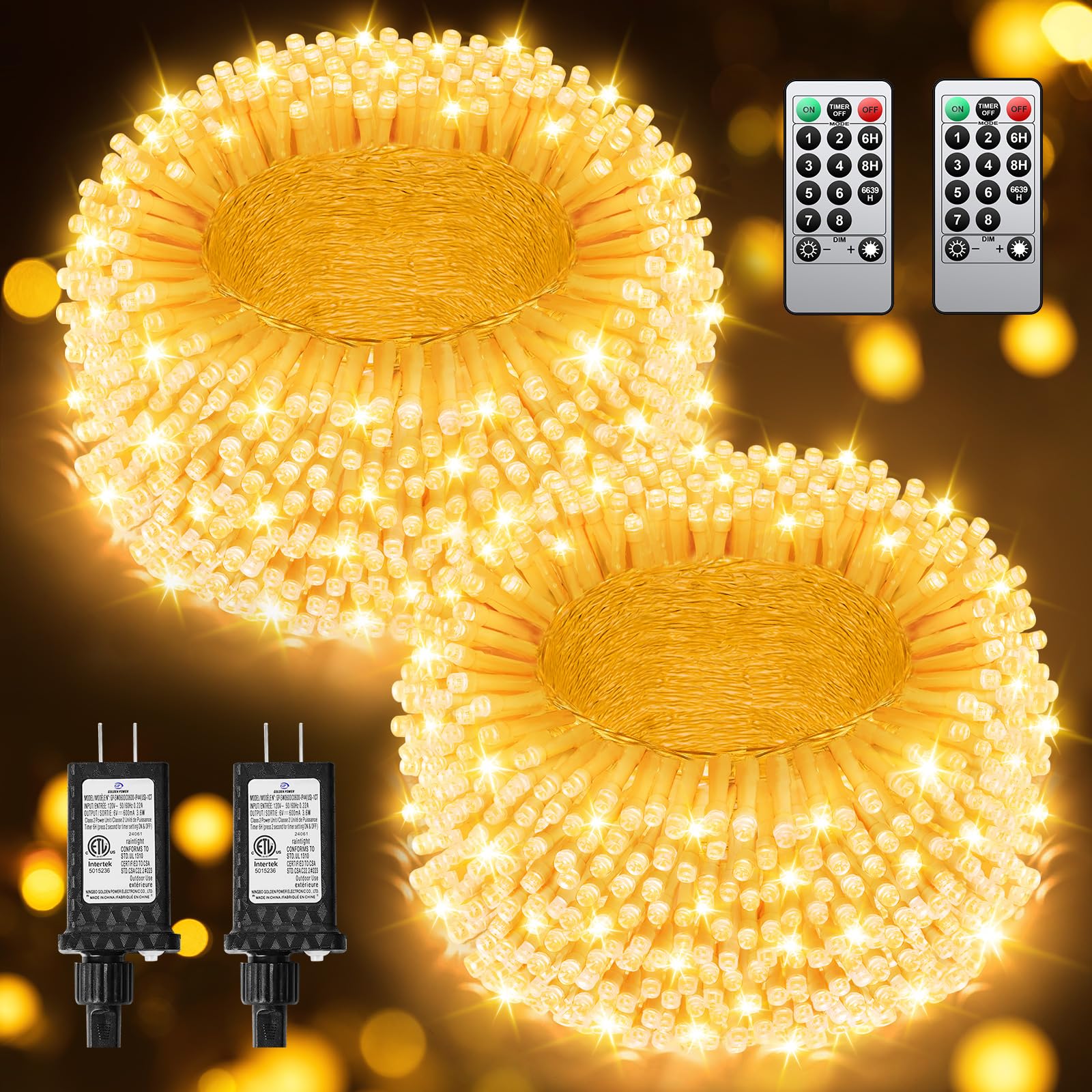 JIXXULVU Total 710FT 1800 LED Christmas Lights  2 Packs 900 LED Outdoor String Waterproof  Timer & Memory  8 Modes Dimmable Plug in Fairy for Outside Tree Holiday Party Wedding Decor  Warm White