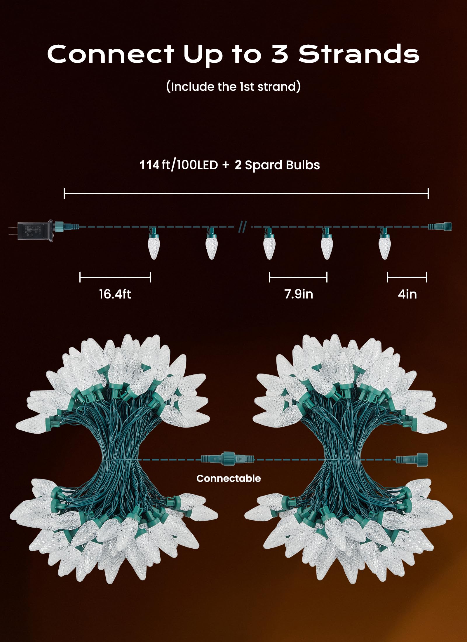C9 Christmas Lights Outdoor  100 Ft 150 Led Connectable C9 String Lights With 8 Modes And Timer Extendable Xmas Tree Patio Roofline Garden Yard Holiday Party Indoor Outdoor Decoration  Warm White
