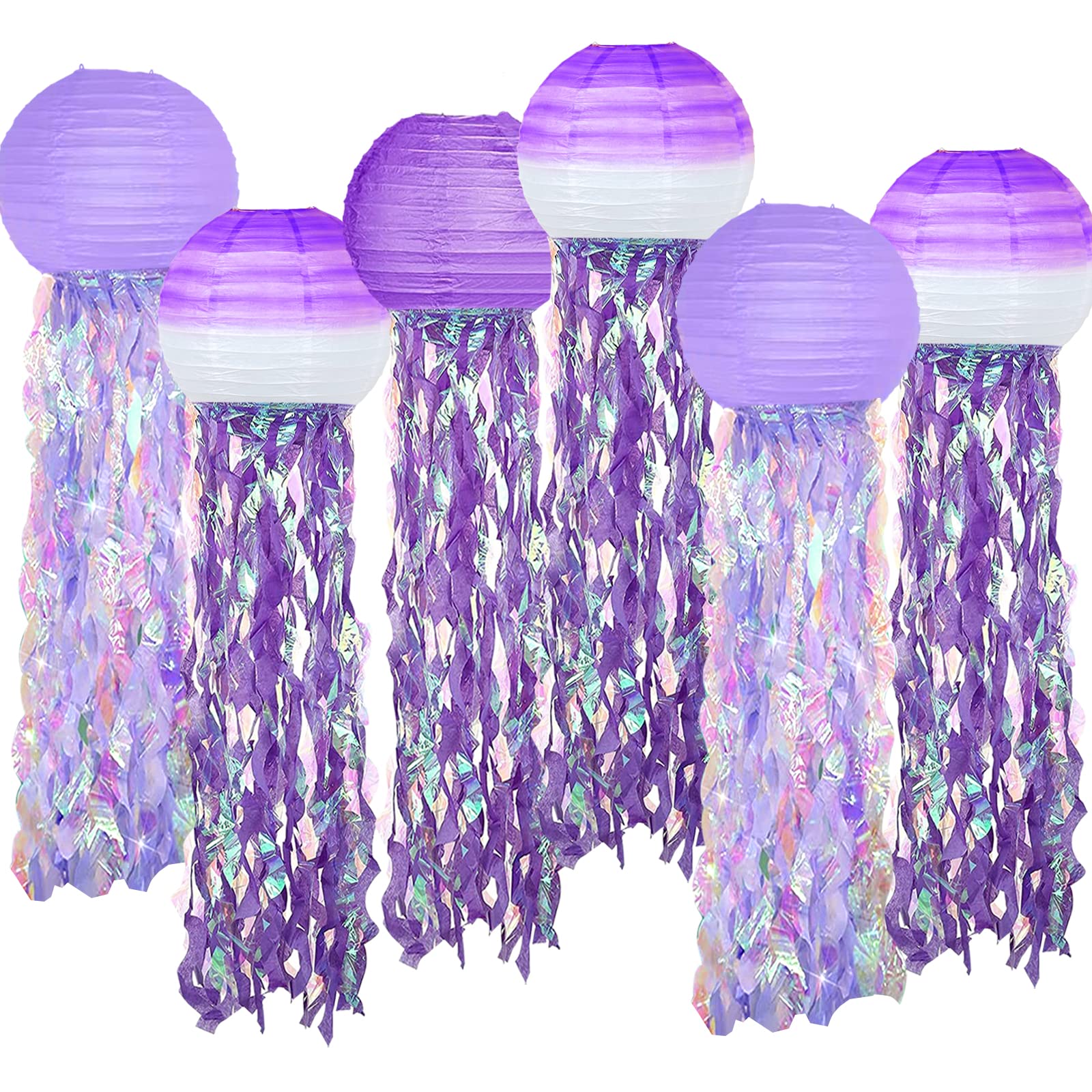 6 Packs Jellyfish Paper Lanterns Hanging Mermaid Wishes Lantern Gradient Purple Lavender Purple Ocean Theme Party Supplies Great