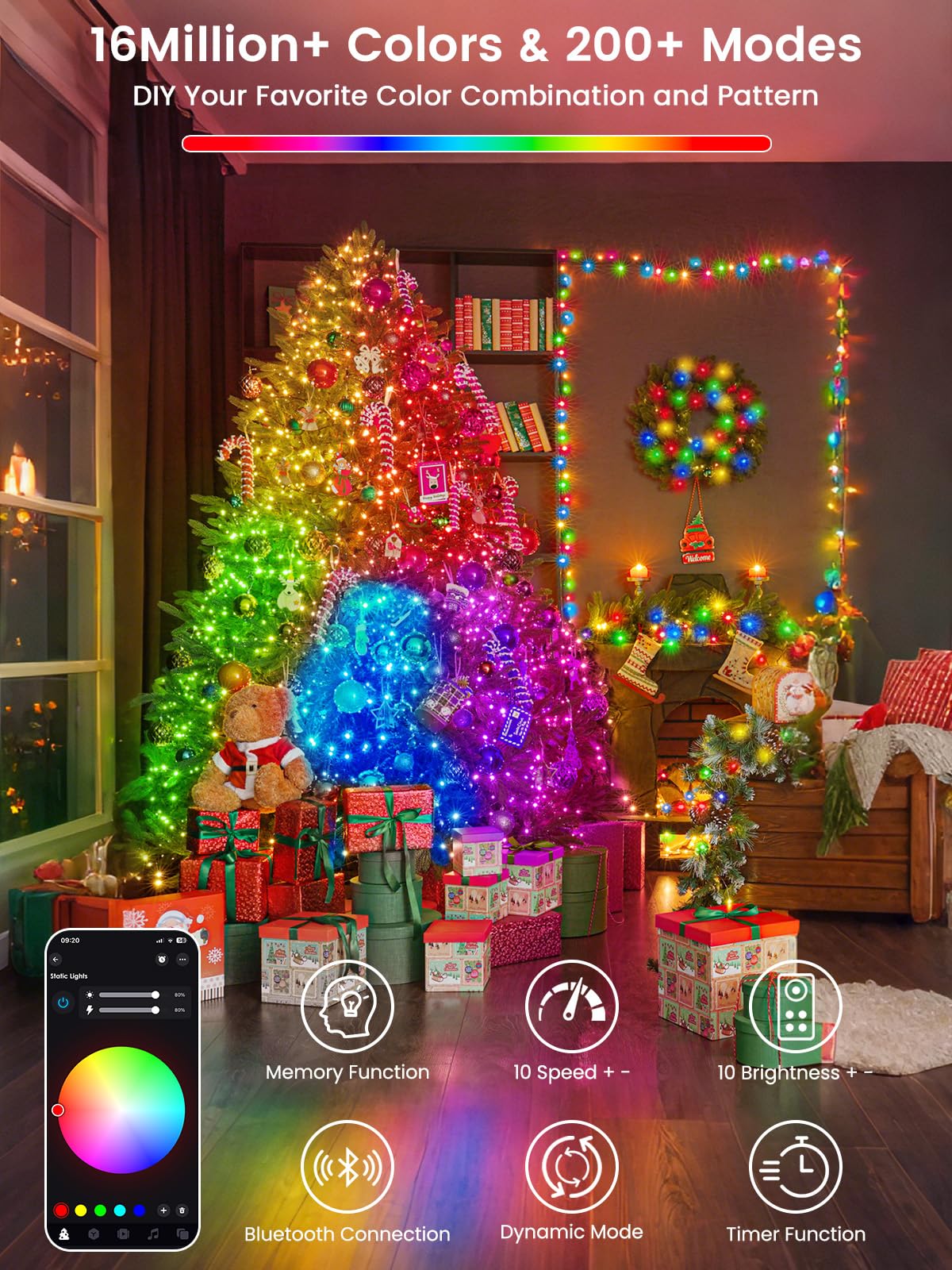 Smart Easter Lights With Remote App Control 95Ft 240Led, Rgb Music Sync Dimmable Color Changing Christmas Lights With Timer, Wat