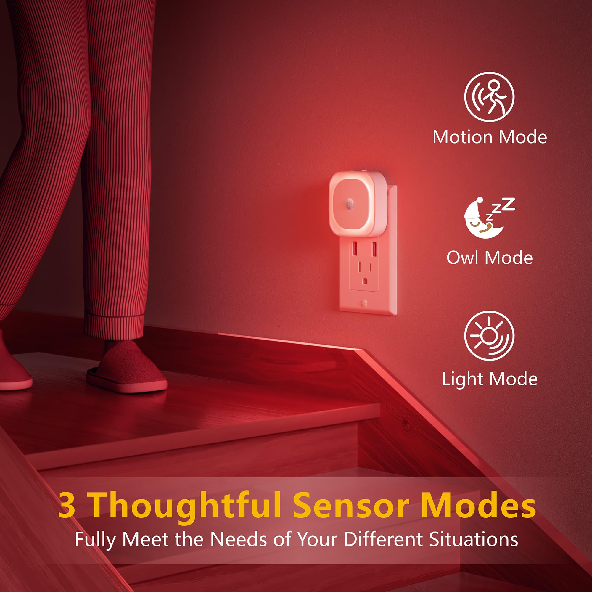 YUNLEX 2 Pack Plug in Dimmable Red Night Light - Thumbnail 4