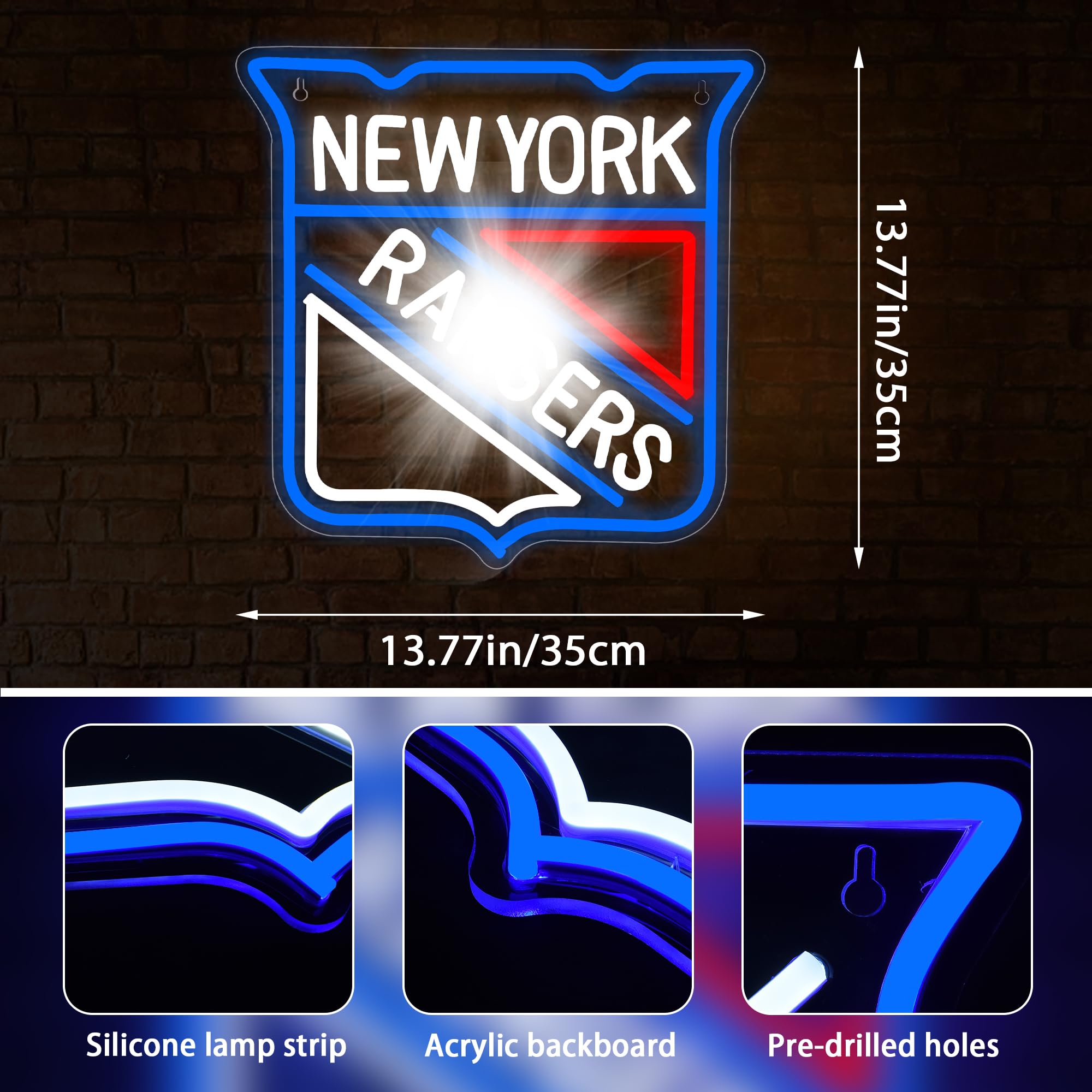 LALAON Ice Hockey Neon Sign Wall Decor LED Light 13.78x13.78in Acrylic Blue and White New York Model ZKXD10003