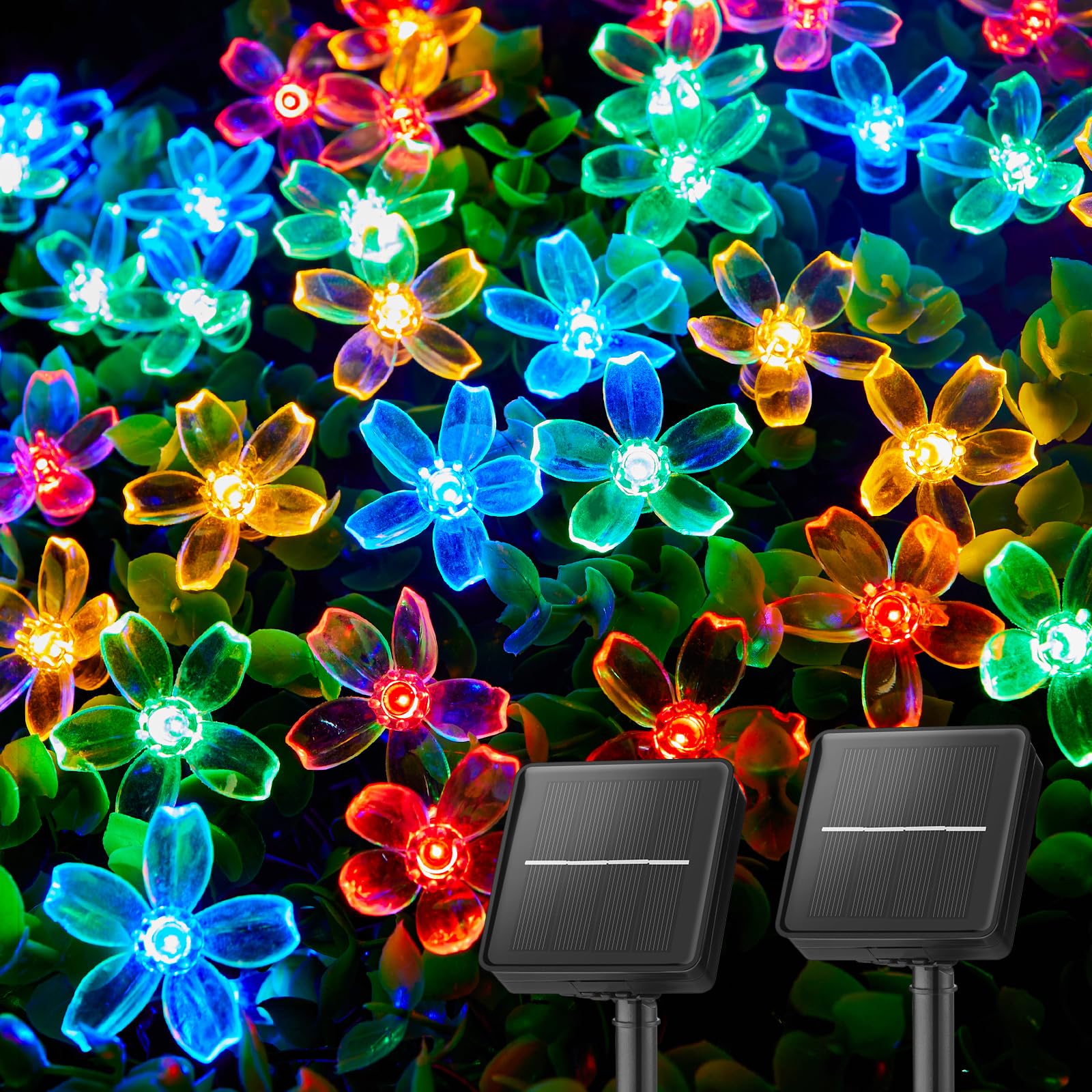 Brightown 2 Pack Total 52FT 120 LED Flower Solar String Lights Outdoor Waterproof Fairy Lights for Garden Yard Fence Patio Chris