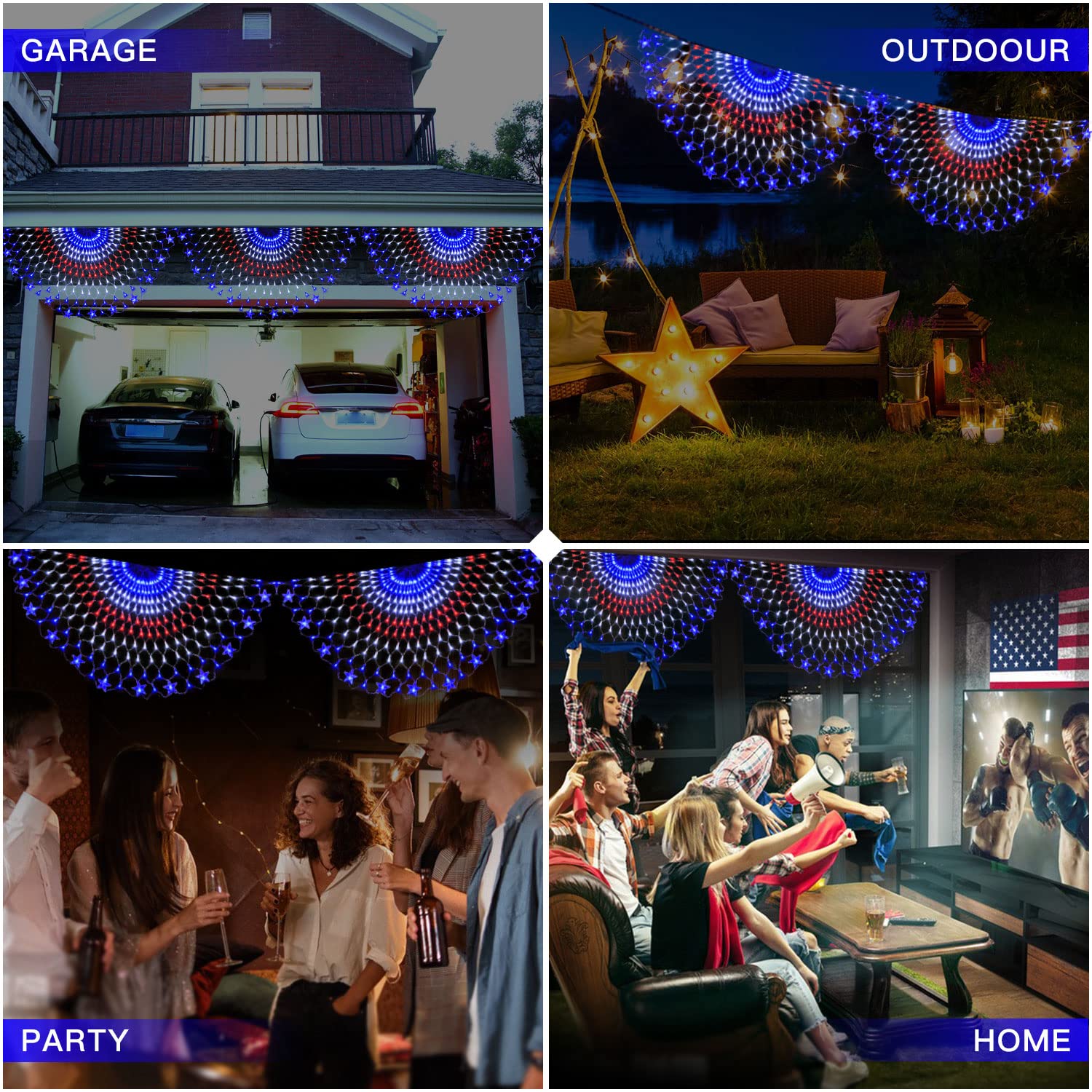 Puhong July 4Th American Flag Lights 250 Led Usa Half Fan Flag String Lights Outdoor Waterproof Patriotic Ornaments For 4Th Of July  Patriot Day  Independence Day