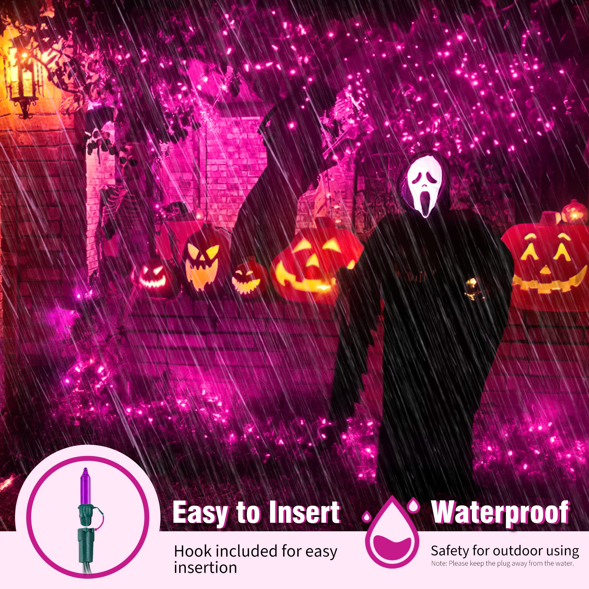 Woohaha Outdoor Halloween Lights, 2Pack 13Ft 50 Count Incandescent Blubs & Green Wire Mini Lights, 120V High-Voltage Connectable