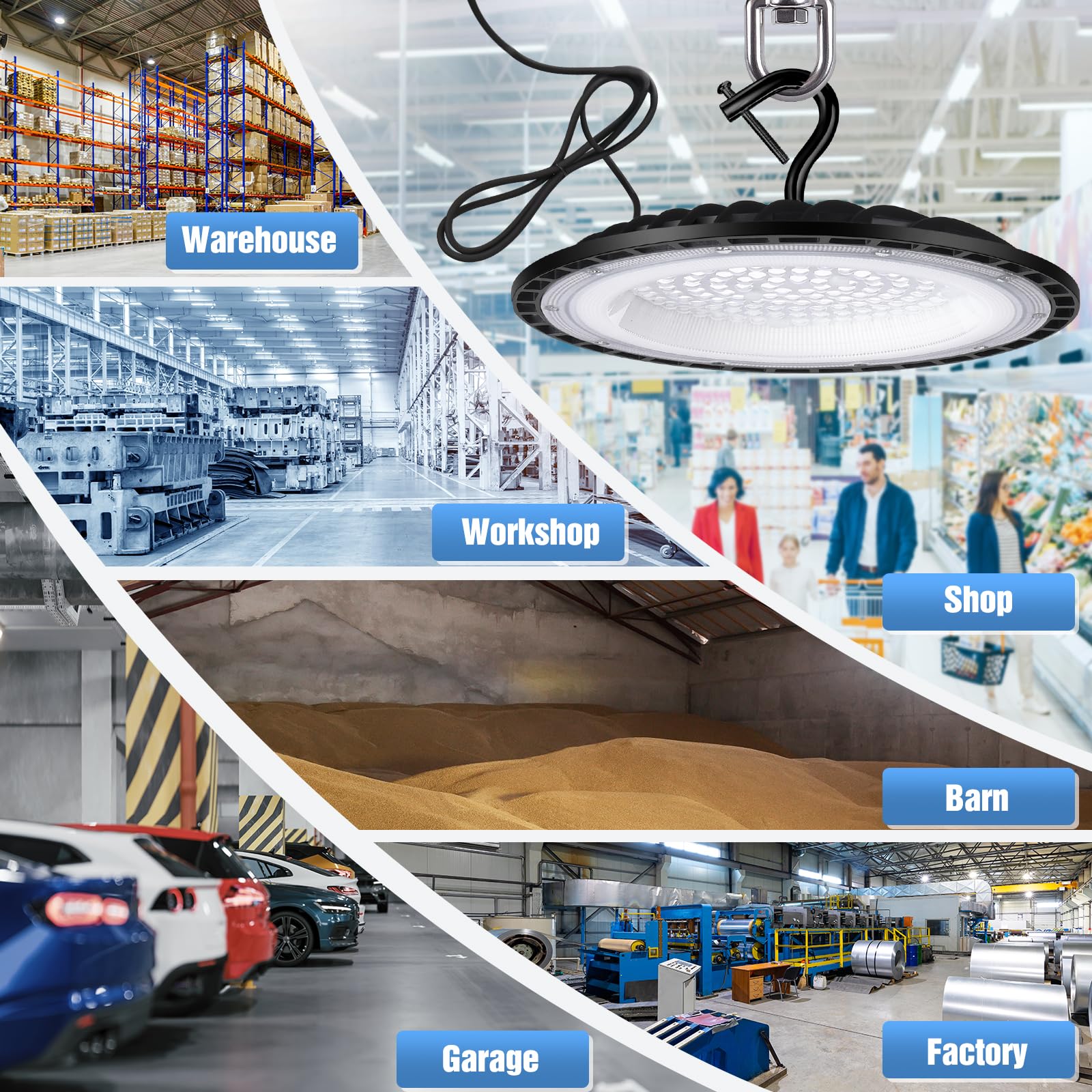 YANYCN 100W UFO LED High Bay Light Fixture, 5000K, 15000LM, Aluminum, 12 Pack for Warehouse/Gym/Factory
