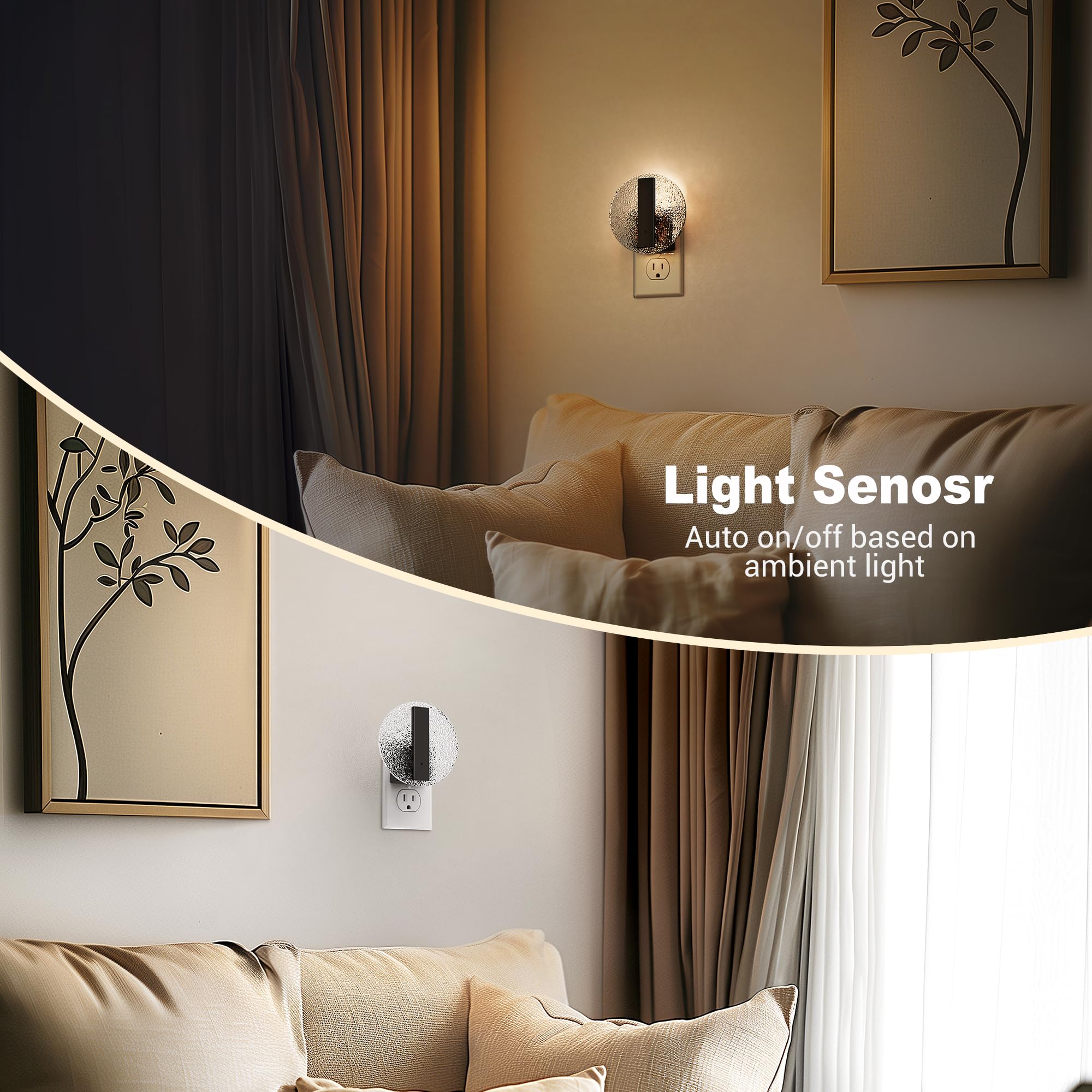 Jandcase Night Light, Led Night Lights Plug Into Wall, 3000K Warm White Nightlight With Dusk To Dawn Light Sensor, 0-100Lm Adjus