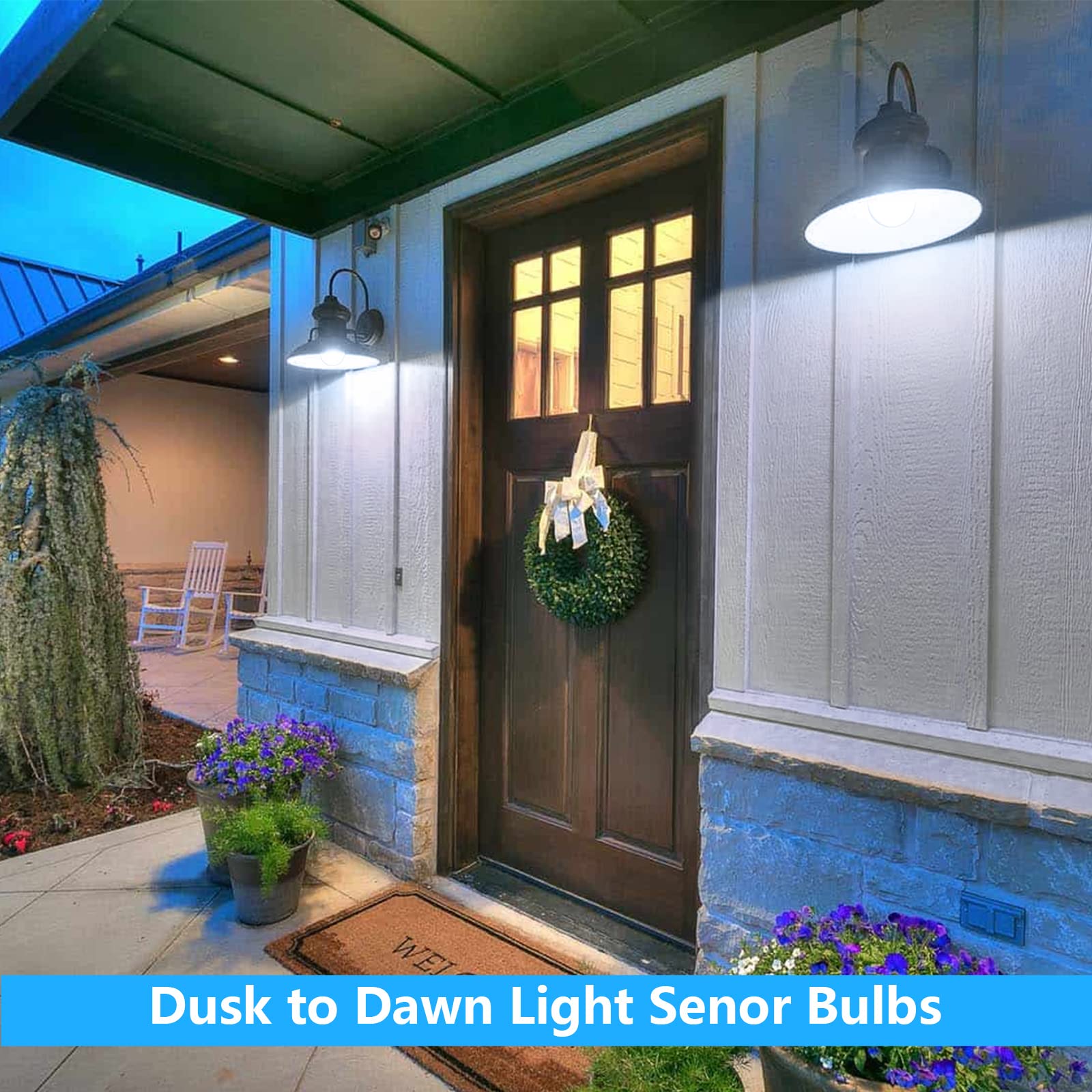 SHINE HAI Dusk to Dawn LED Light Bulbs, A19 12W, Cool White 6000K, 1200 Lumens, E26 Base, 4-Pack