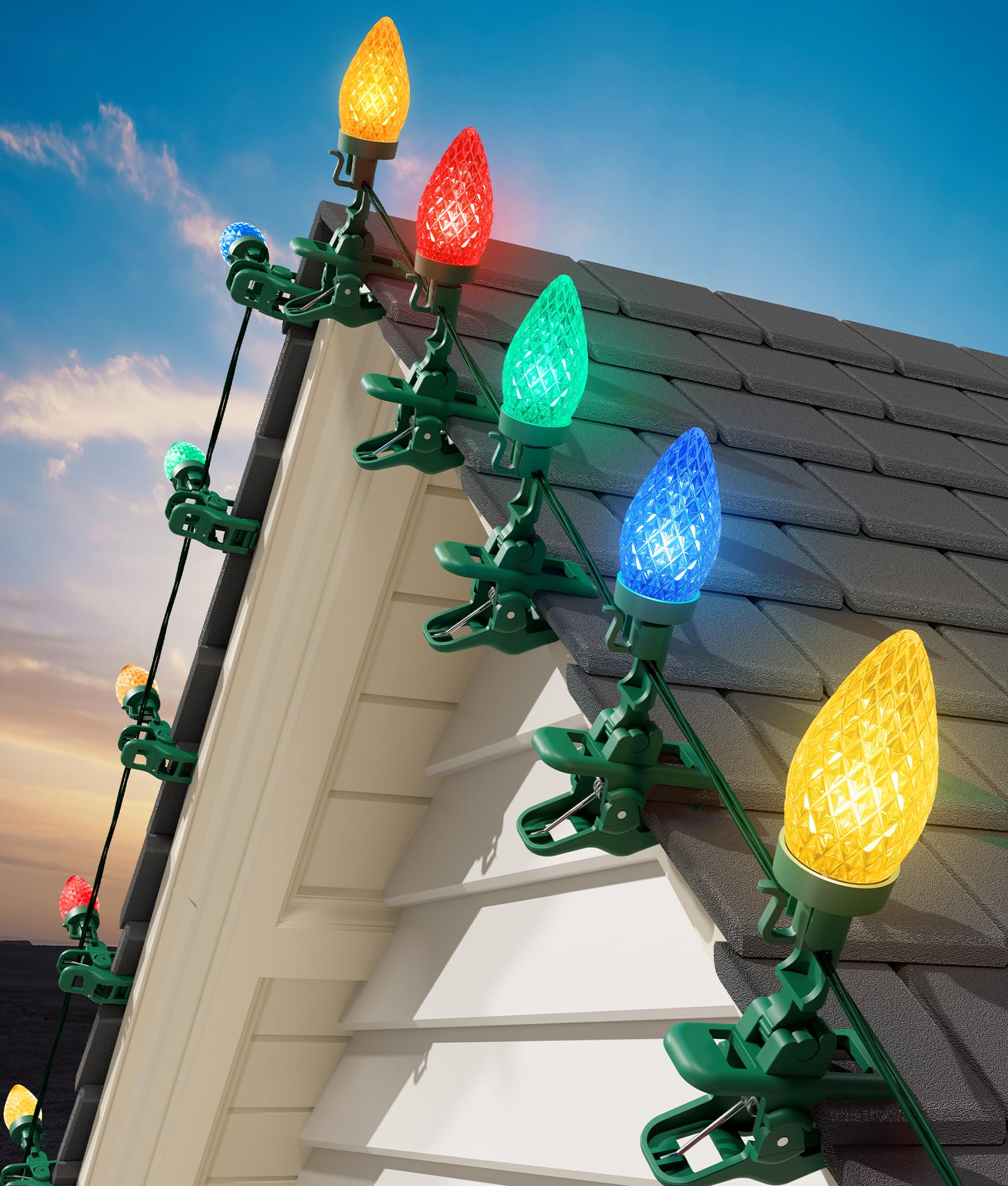 Brightown C9 LED Christmas Lights, 150 Multicolor Waterproof String Lights, 99 Feet, Model GY-C9-X-33-3B, Includes 150 Clips