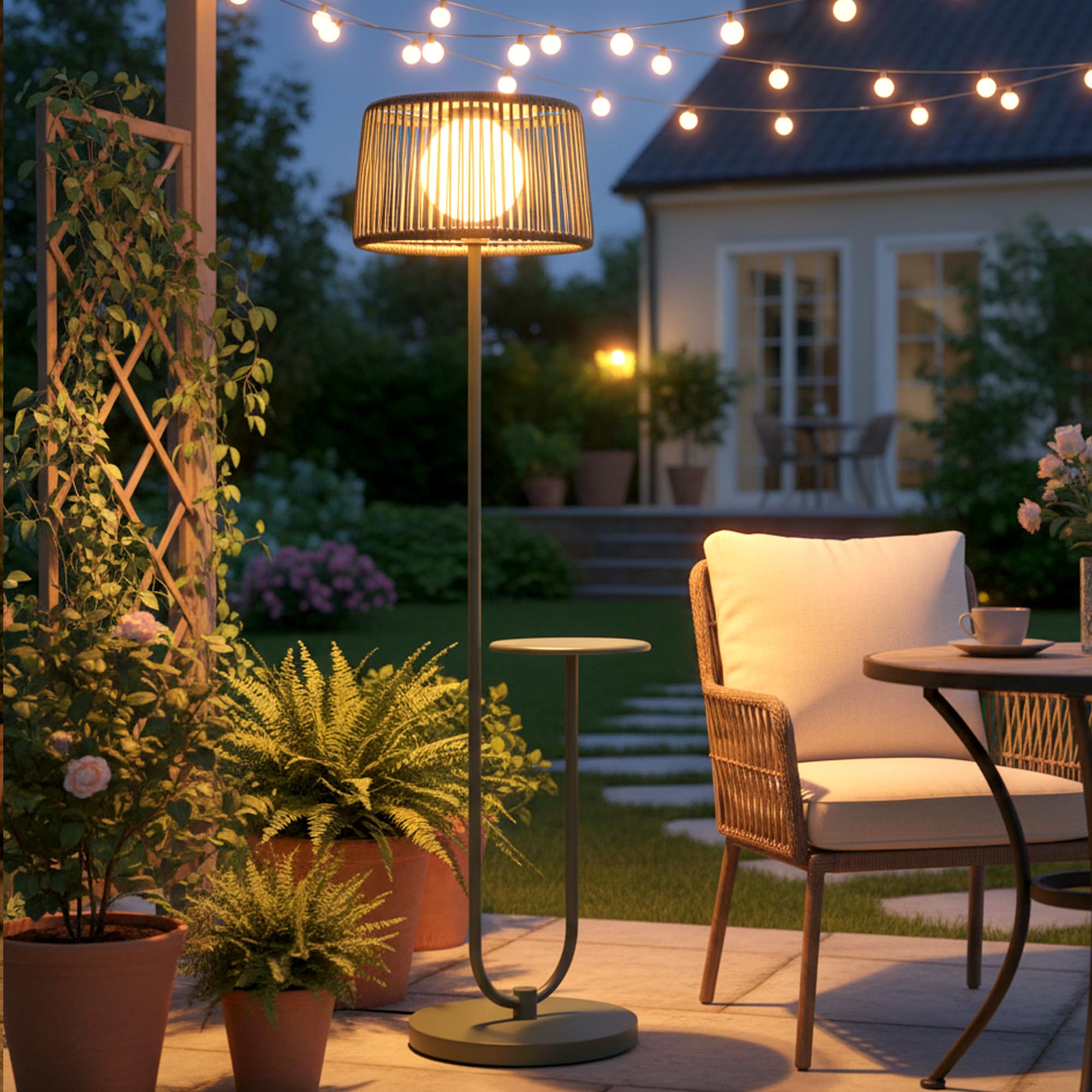 EcoGreen U-Shaped Solar Coffee Table Lamp - 21  14  55 Inch Modern Outdoor Standing Lamp, Solar Powered, 8H Warm Glow, Waterproo