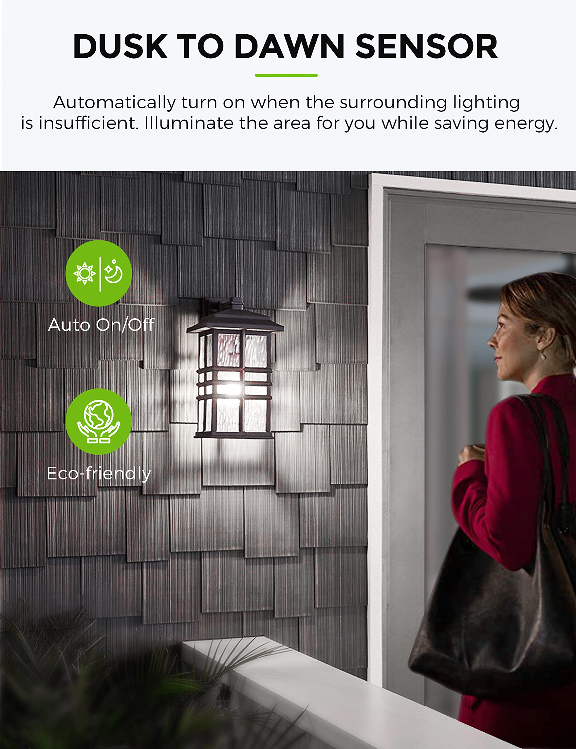 L LOHAS LED Dusk to Dawn Sensor Light Bulbs, 12W A19, 5000K Daylight White, Auto-On/Off, E26 Base, 2 Pack