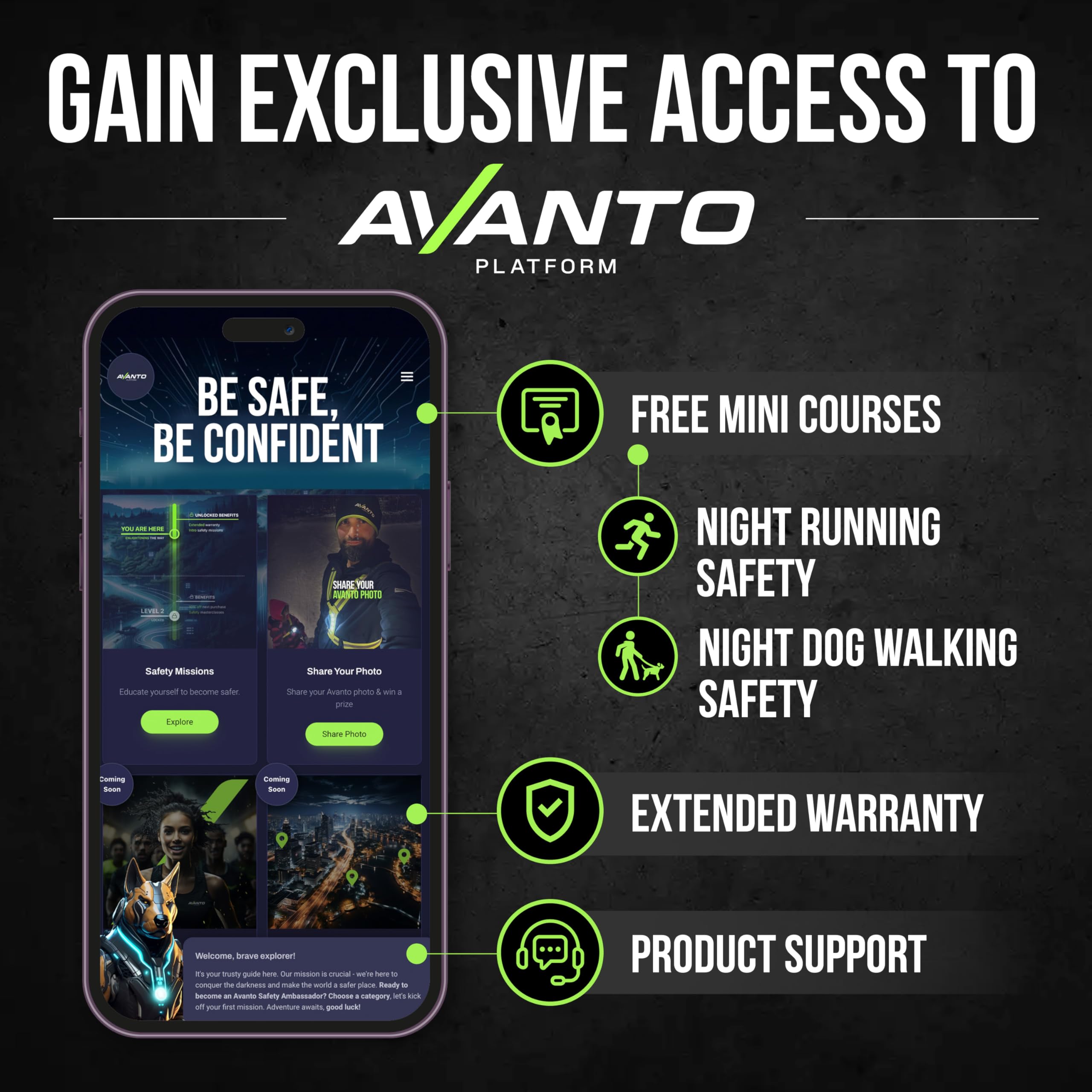 AVANTO SOLX1 Pro Chest Light, Original, USB-C, Smart Running Lights for Runners with Safety Courses, Running Headlamp Flashlight