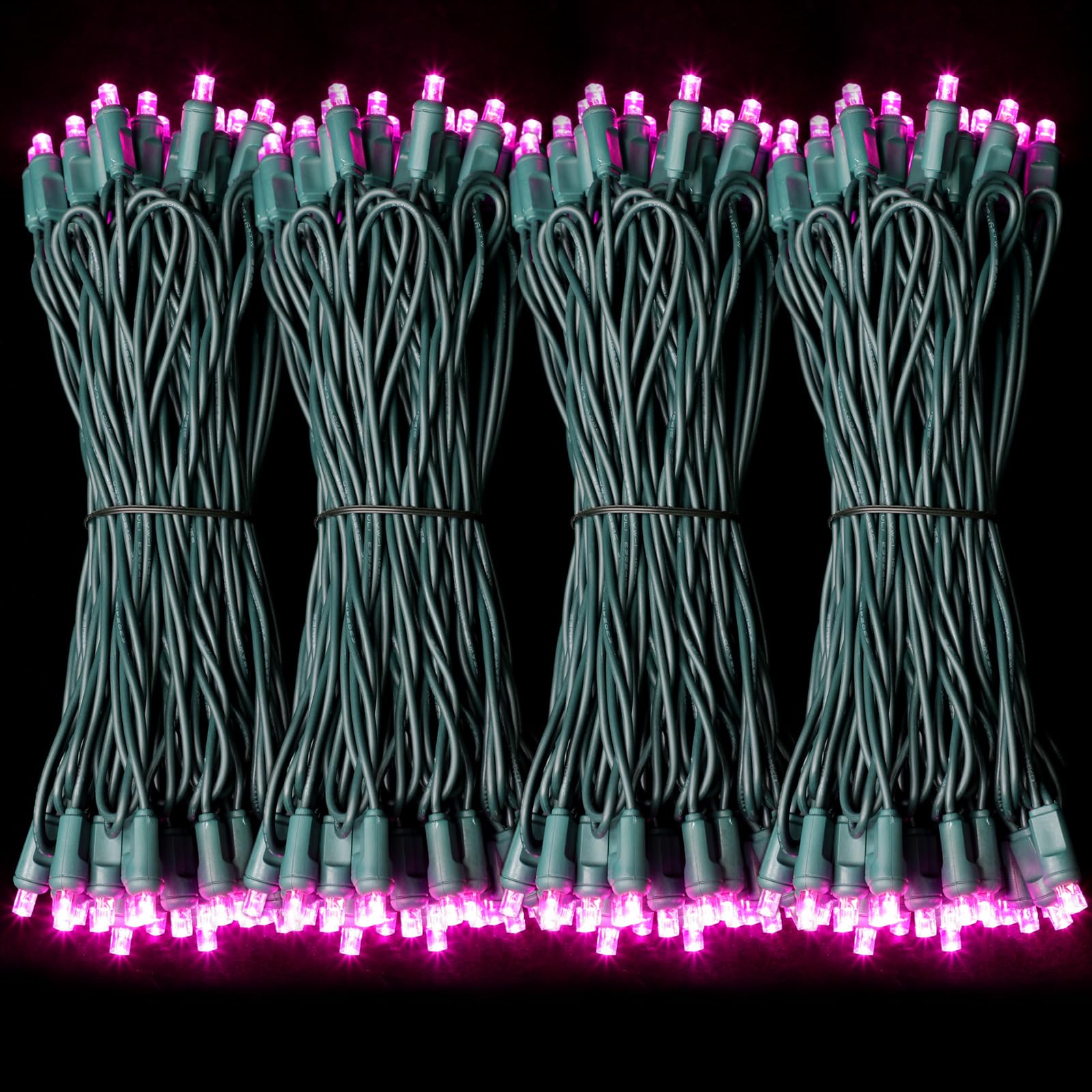 LAMPHOME LED String Lights, 100 Count (2pk of 50L), 6in Spacing, Green Wire, Pink