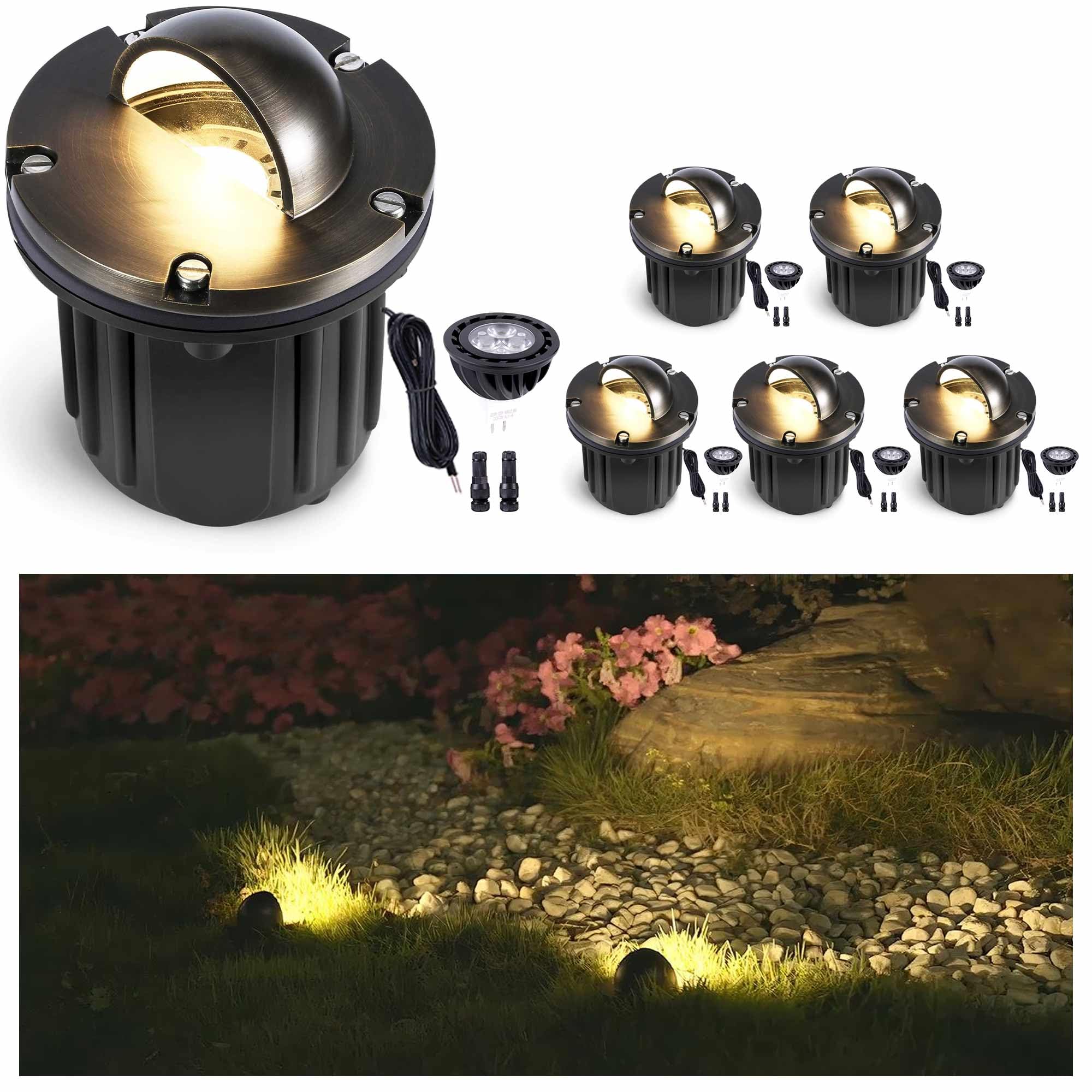 Gardenreet Beacon Top Well Light - Brass Weatherproof In Ground Lighting, LED Low Voltage 12V Directional Beacon Top Fixture, An