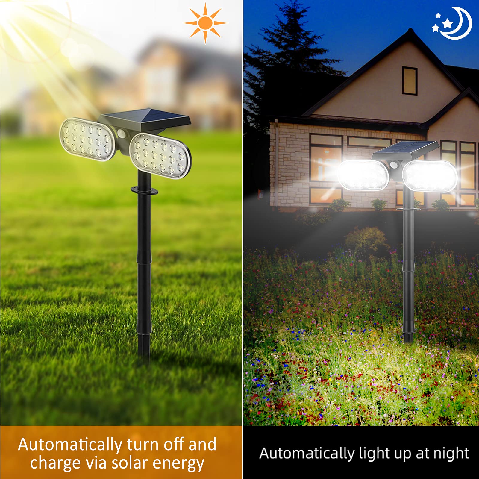 Emaner Outdoor Motion Lights Solar Powered, Solar Flood Lights, Stay On Or Motion On/Off 2-Mode, Dusk To Dawn Security Solar Lig
