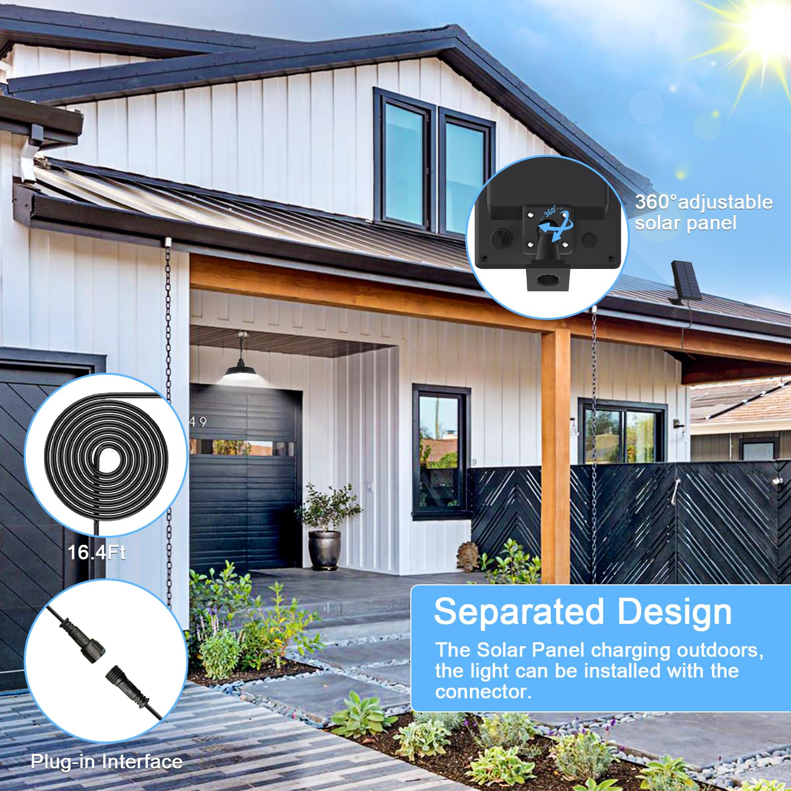 Guyulux Led Solar Pendant Lights, 2 Pack, 360° Adjustable, Remote Control, Ip65 Waterproof, Black, Model Yuu-T28