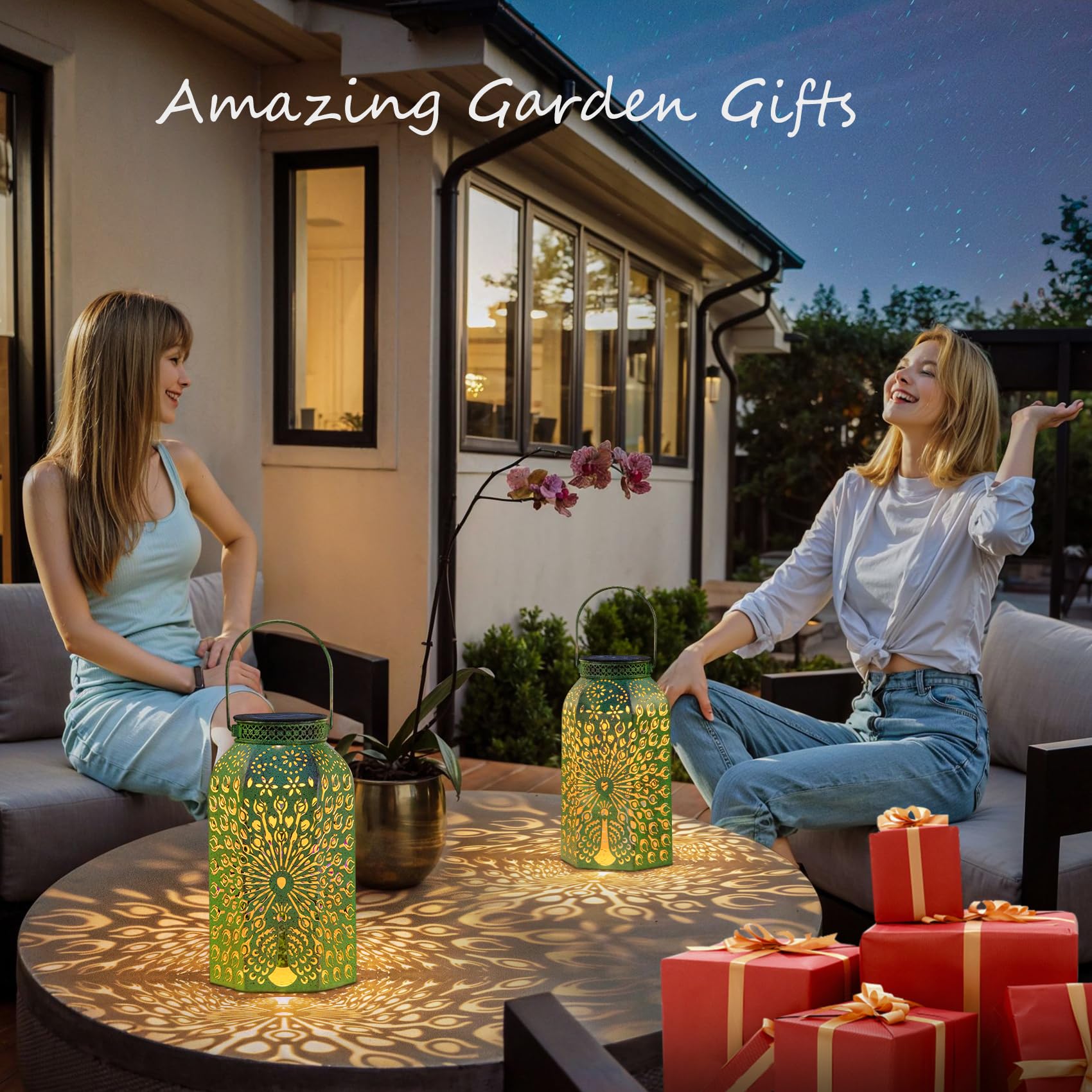 Homeimpro Outdoor Solar Lanterns Waterproof Peacock Gardening Gifts For Women, Big Solar Garden Decor, Yard Art, Outside, Patio,