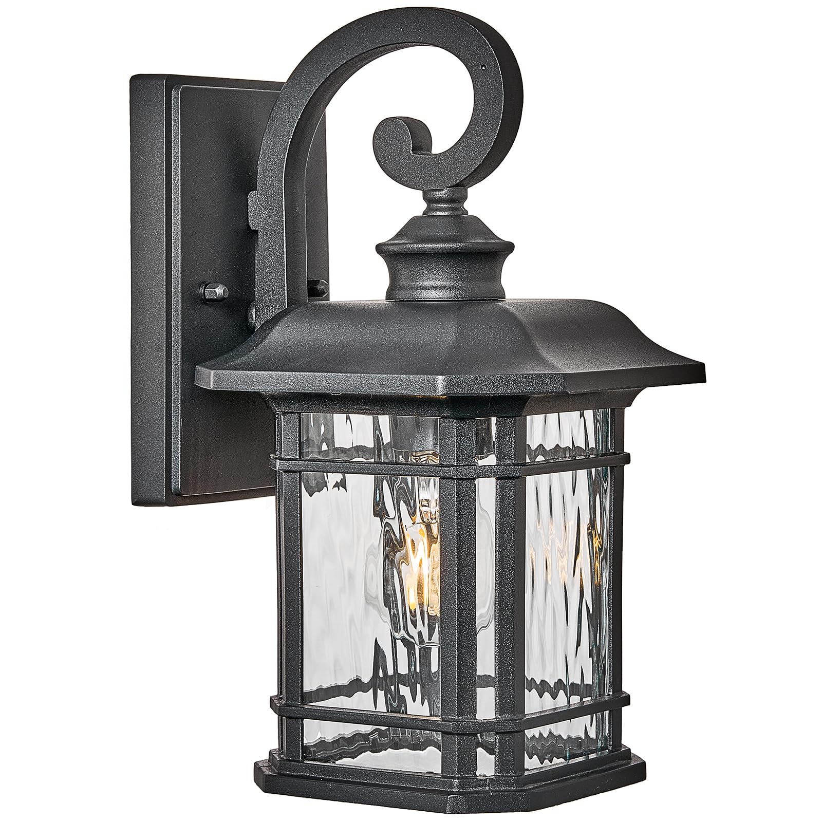 NAXTTII Matte Black Outdoor Wall Lights 16.7 Inch Height Waterproof Outdoor Wall Sconce Exterior Wall Light Fixtures with Water Ripple Glass for Garage Patio Front Door