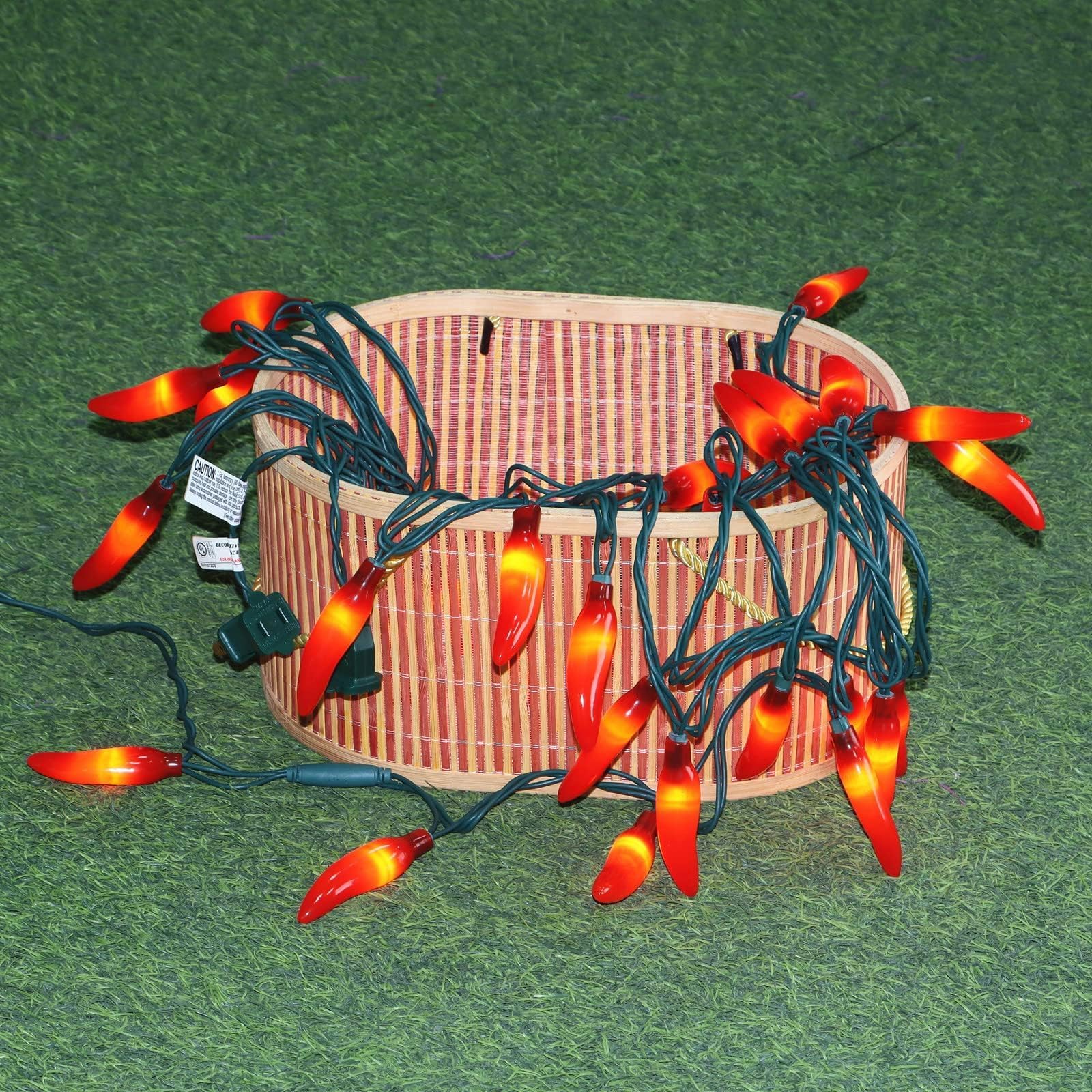 Jinbest 35 Led Red Chili Pepper Christmas Lights, Commercial Grade Home Decorative Lighting String Green Wire 18 Ft, For Kitchen