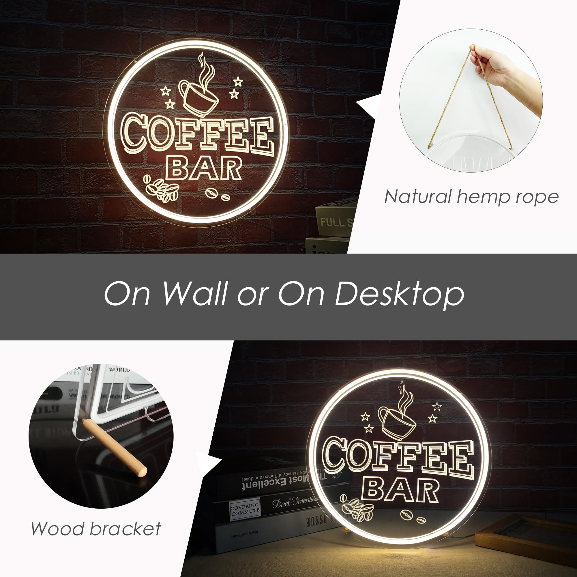 NOXTROND Neon Coffee Bar Sign, Dimmable LED Light, 12inx12in, Warm White, Model CB09, USB Powered Decor for Bar, Cafe, Kitchen