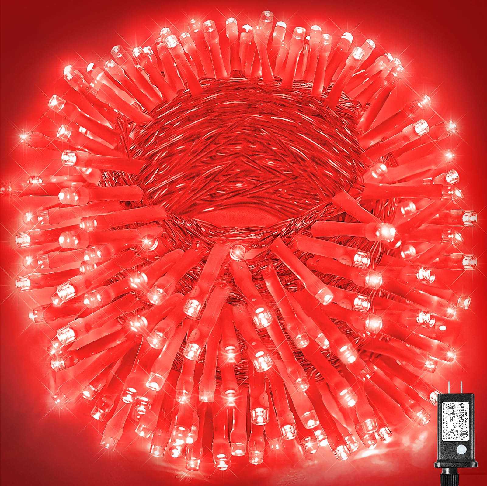 Vivideal 300 Led Red Christmas Lights, 99Ft String Lights Indoor 8 Modes Clear Wire, Connectable Waterproof Plug In Red String Lights For Bedroom Indoor Outdoor Halloween Christmas Decorations