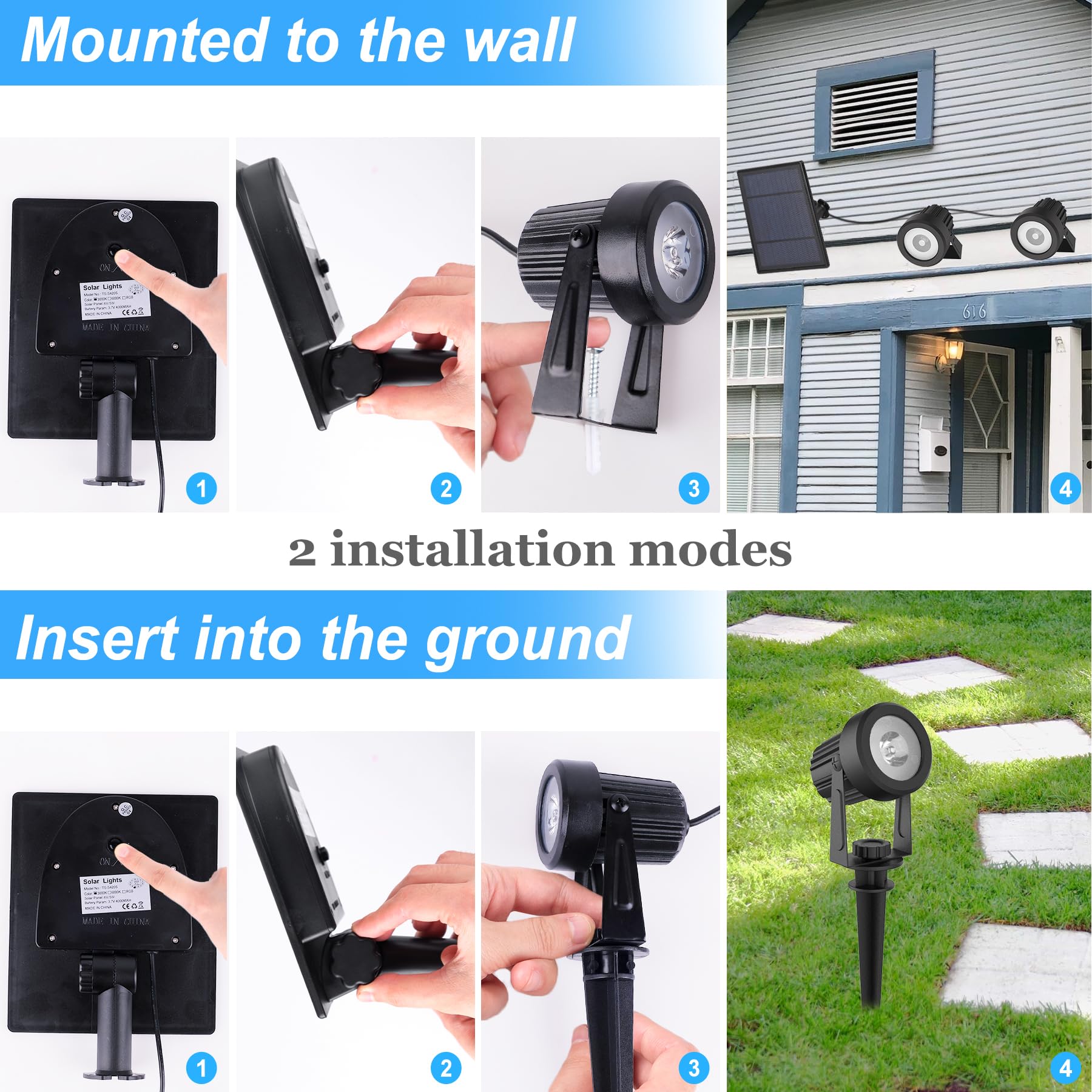 Crepow Solar Spot Lights Outdoor, Color Changing Lights Rgb Landscape Lighting Waterproof Auto On/Off Adjustable Garden Spotligh