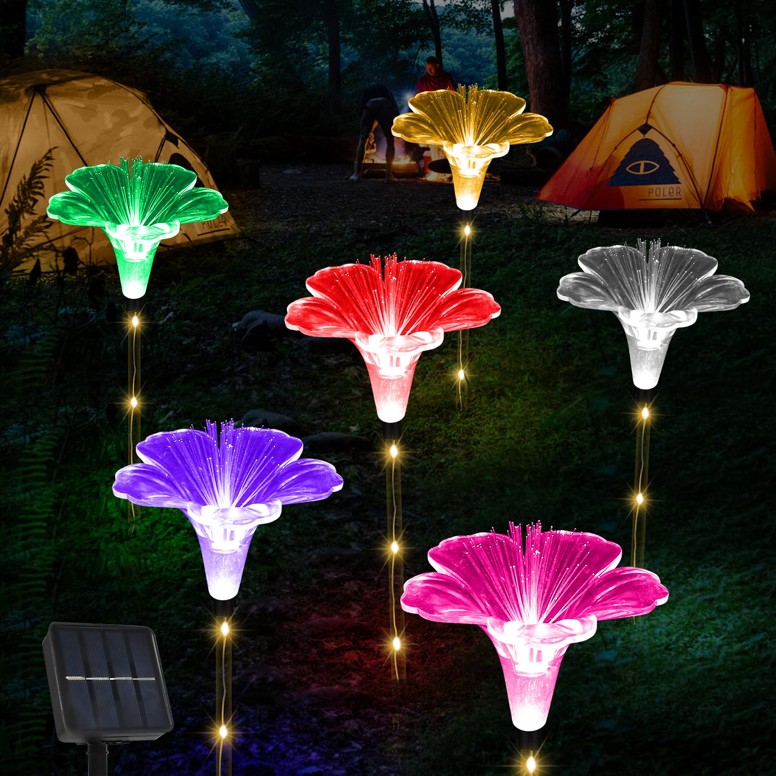 Behiller Solar Garden Lights Set Of 6 Multicolor Lily Waterproof Outdoor Decorations