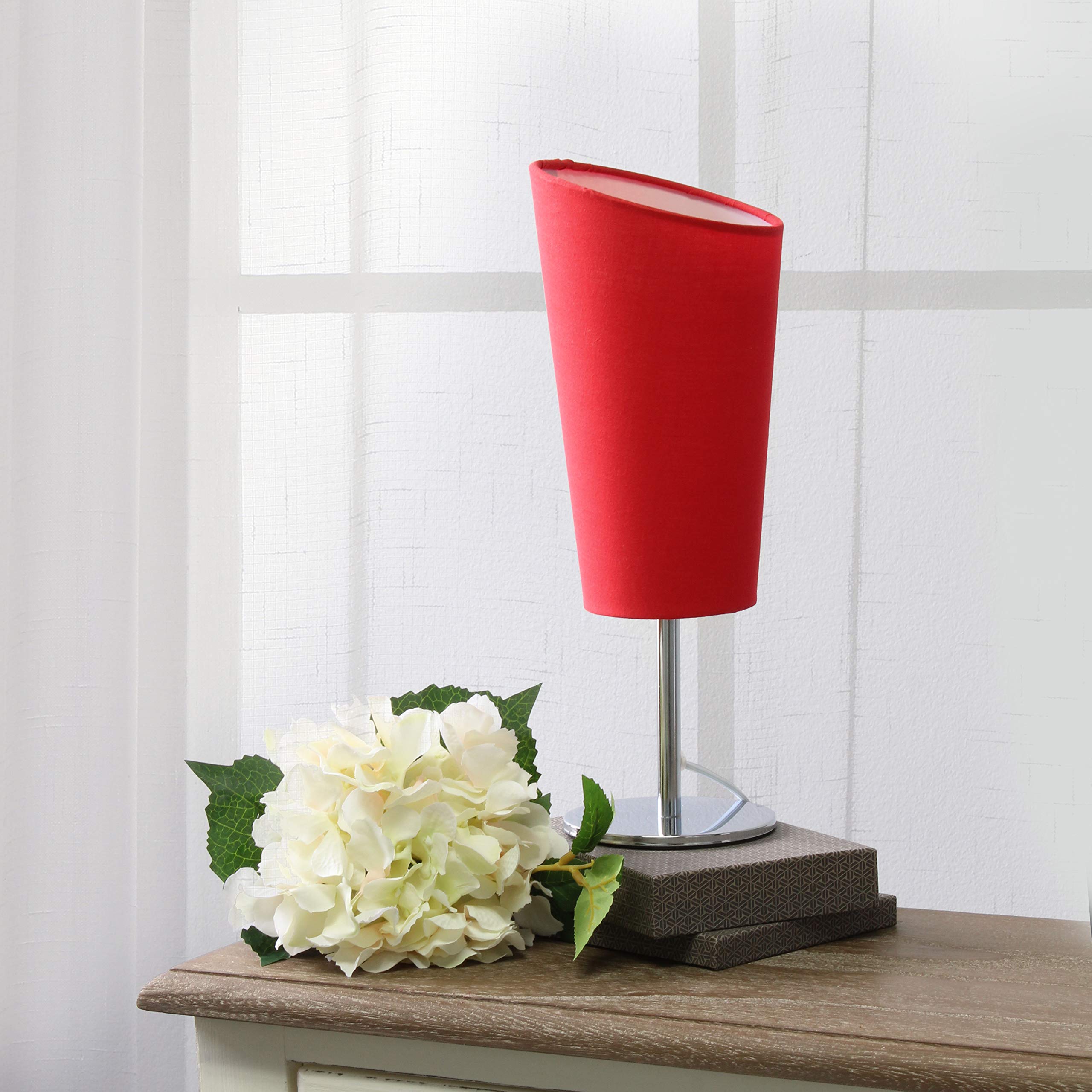 Simple Designs Lt2061-Red Mini Table Lamp, Red Fabric Shade, Metal, Pack Of 1