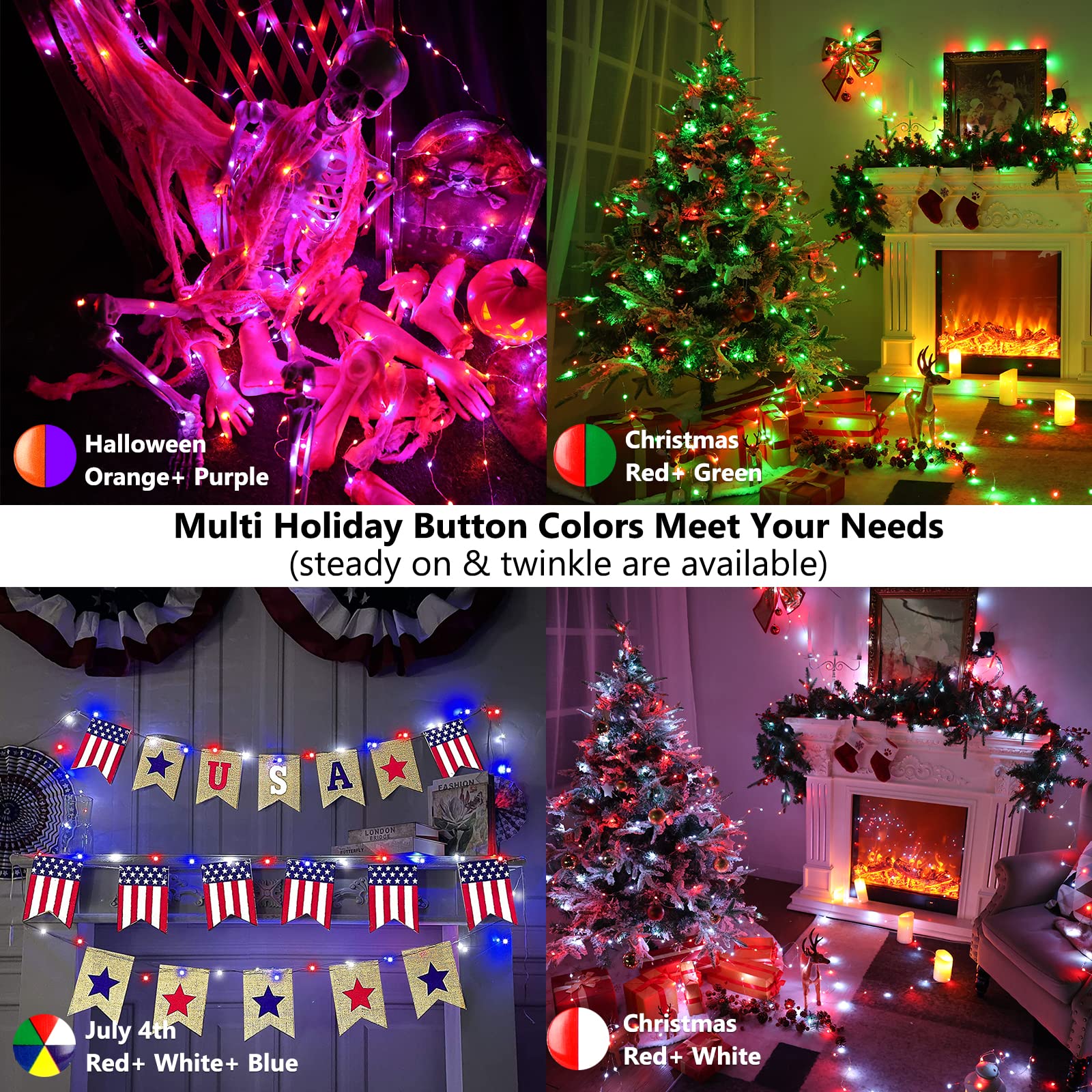 BrizLabs Halloween Fairy String Lights, 33ft 100 LED Color Changing Christmas Fairy Lights with Remote Timer, USB RGB Halloween