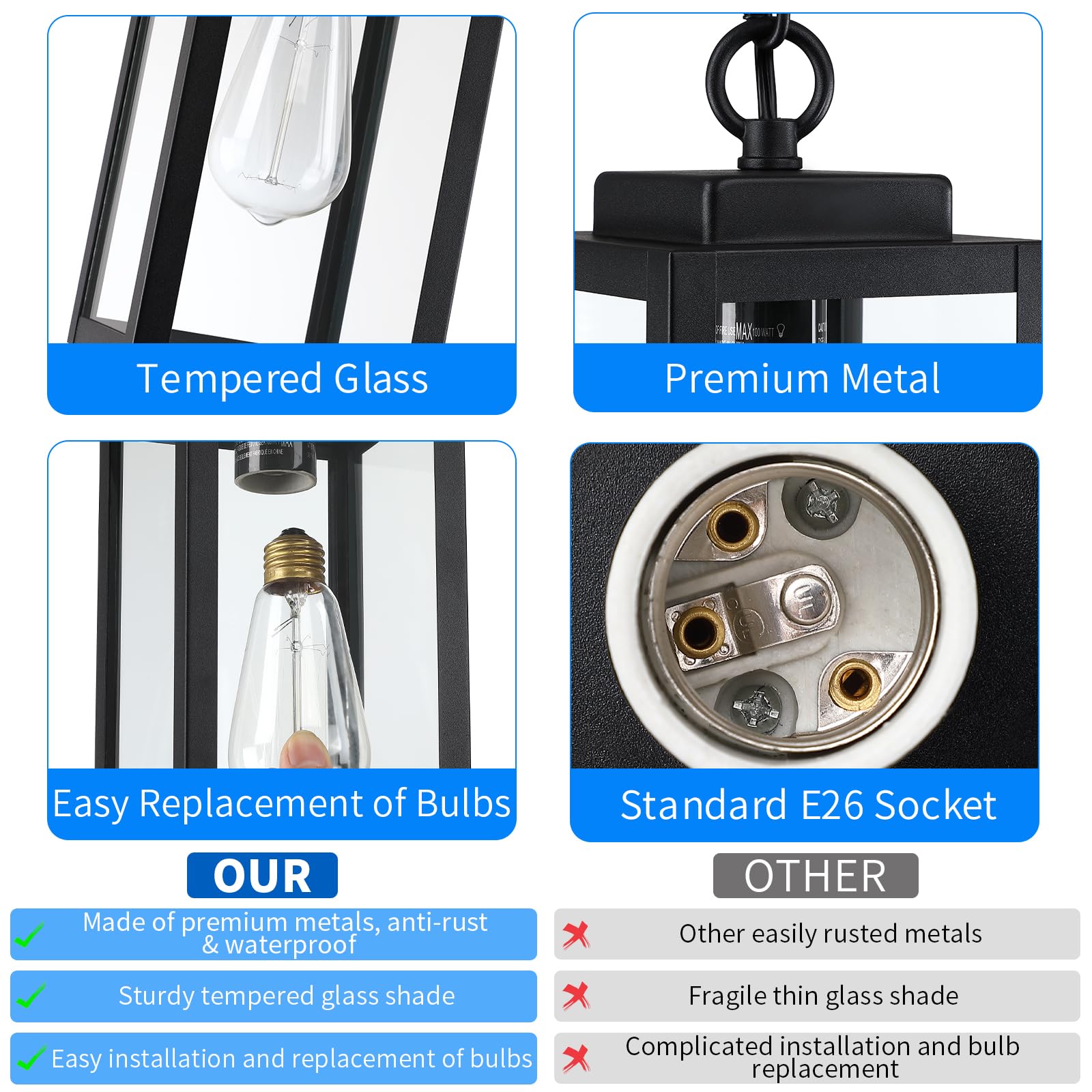 Myhxq 11 Outdoor Pendant Light  Modern Outside Chandelier Outdoor Hanging Lantern Light  Matte Black With Clear Glass  Exterior Pendant Lighting Fixture For Porch  Yard  Gazebo  1Pack