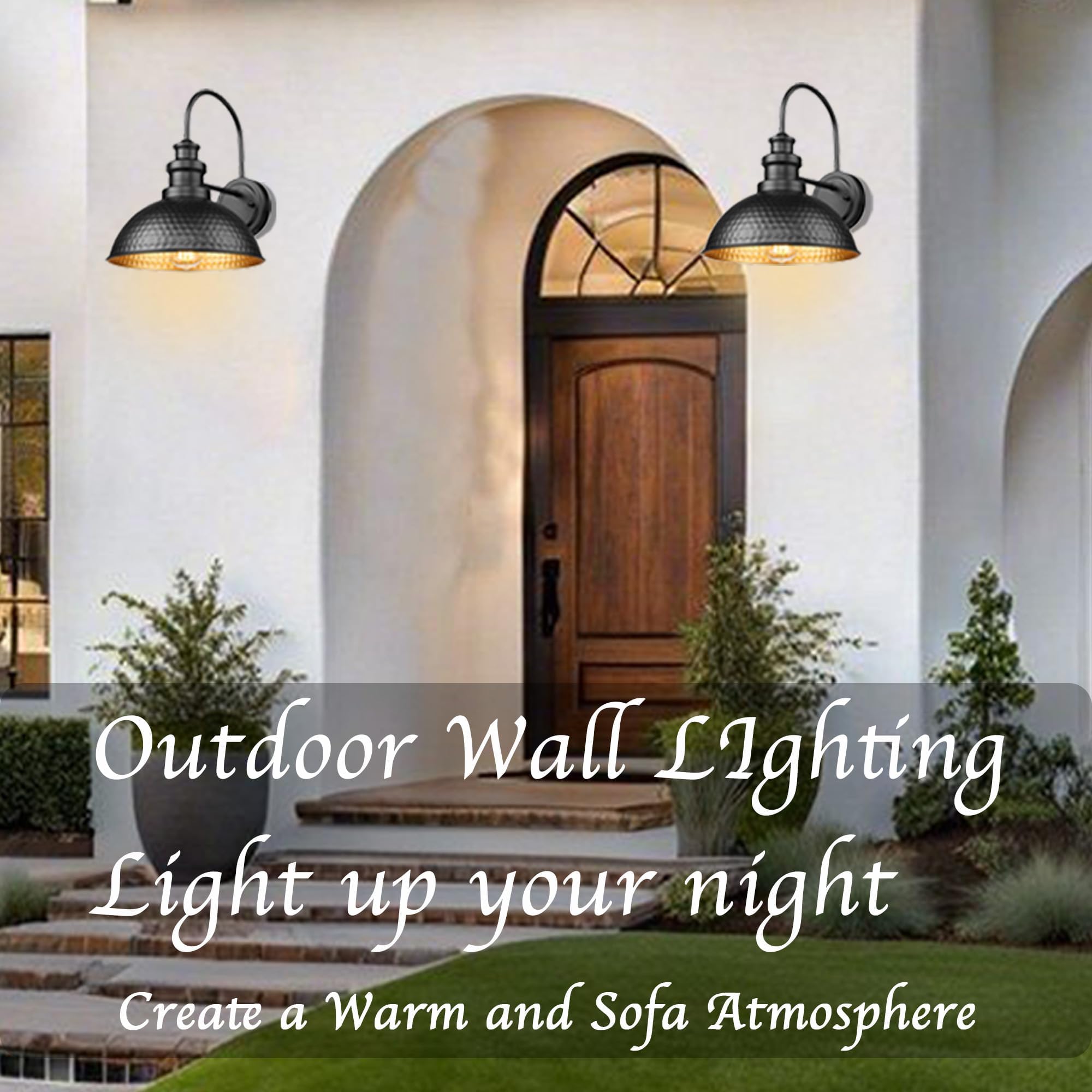 Casia Outdoor Barn Lights, Rustic Wall Sconce, 2 Pack, Black, Gooseneck Design, Model ZYW-003-CA
