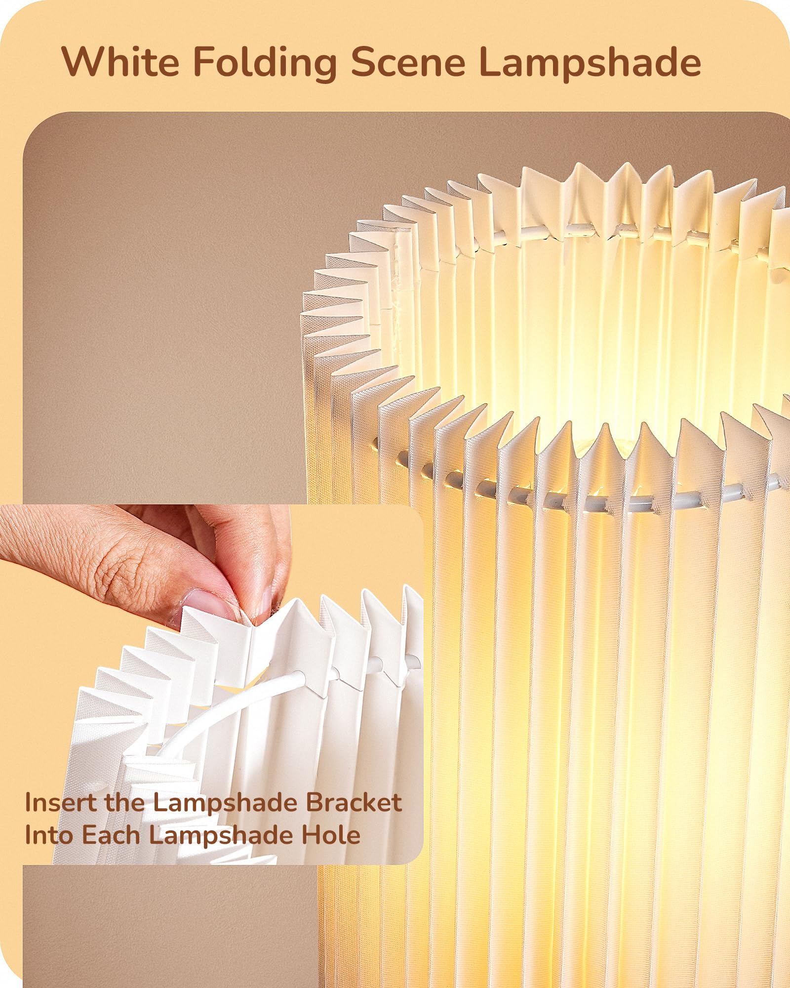 Edishine 19.09'' Modern Table Lamp, Cylindric White Paper Origami Lampshade, Boho Bedside Lamp With Pull Chain Switch & Metal Ba