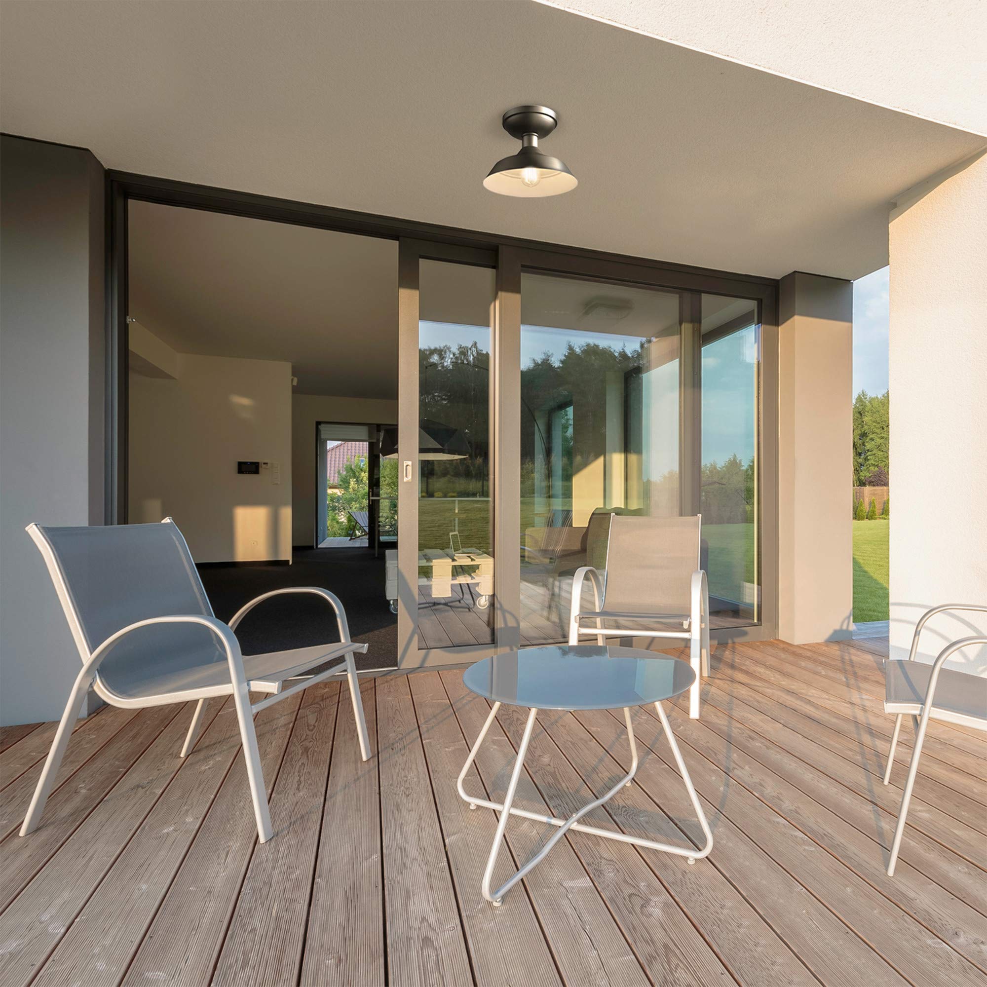 Globe Electric 44677 Kurt 1-Light Flush Mount Ceiling Light, Metal, Matte Black, Indoor/Outdoor, Bulb Not Included