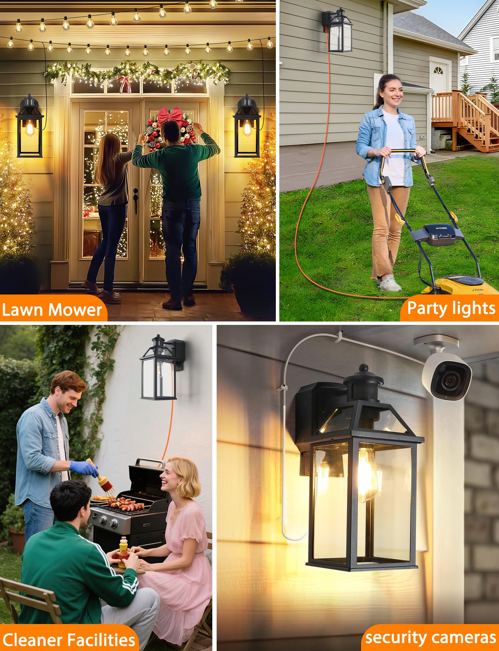 Porch Light With Gfci Outlet  14 Large Motion Sensor Outdoor Lights For House  Waterproof Exterior Lighting Fixtures  Black Anti-Rust Outside Wall Mount Sconce For Patio Front Door Entryway  E26