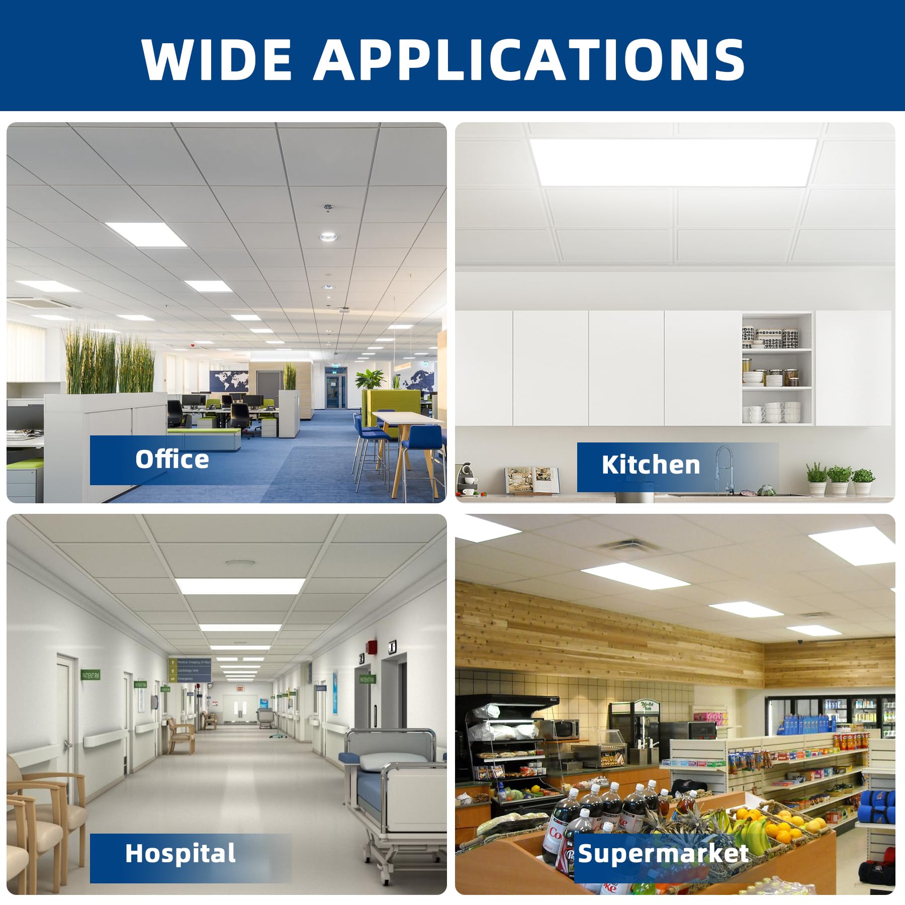 Yusosaif 2X4 Led Flat Panel Light, 12 Pack 7800 Lm Drop Ceiling Office Light Fixture, 5000K Commercial Lights, 0-10V Dimmable, R