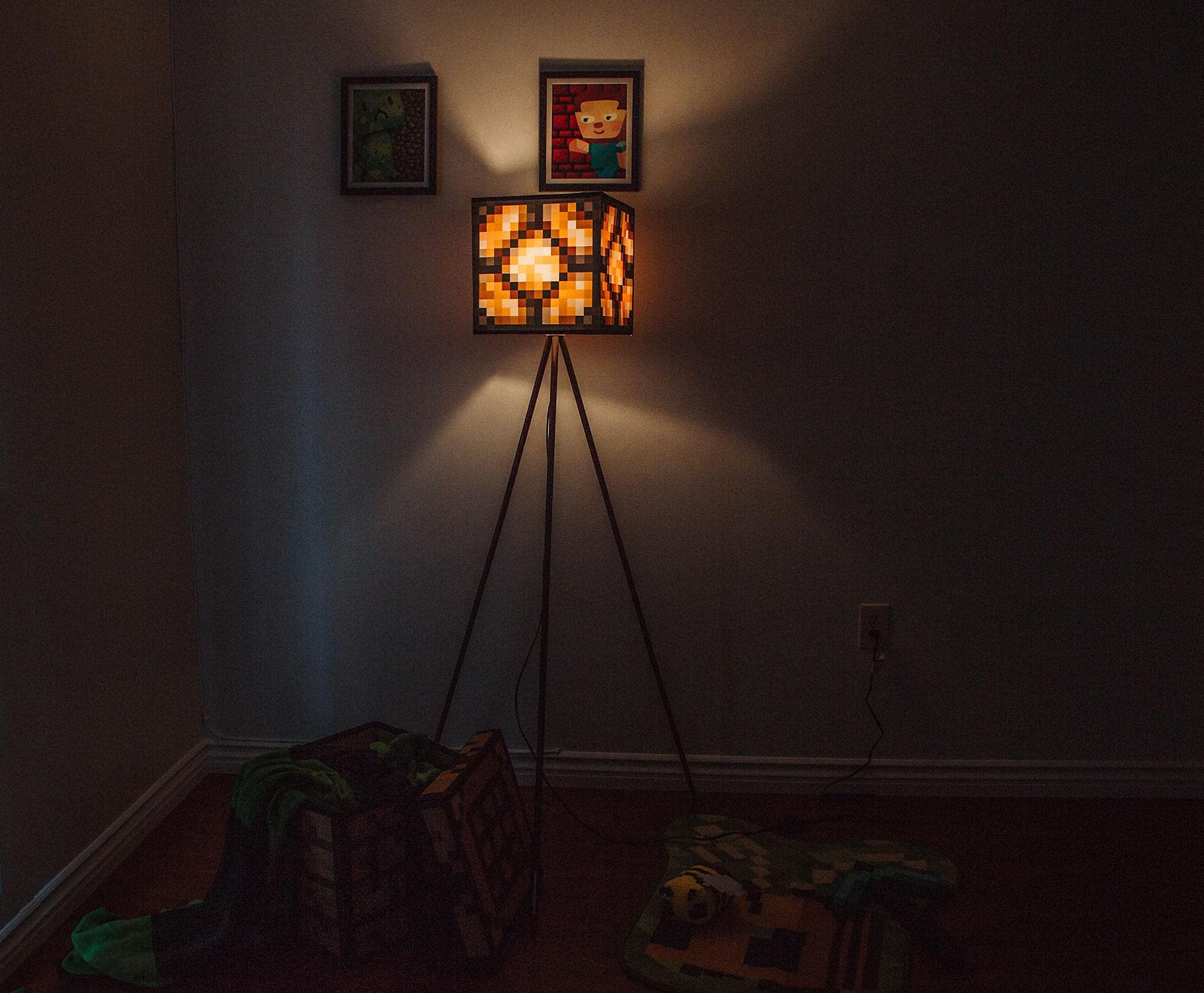 Minecraft Glowstone Tripod Floor Lamp - LED Light, 62 Inches Tall, Metal, Brown, Model 16229, Home Decor Essentials