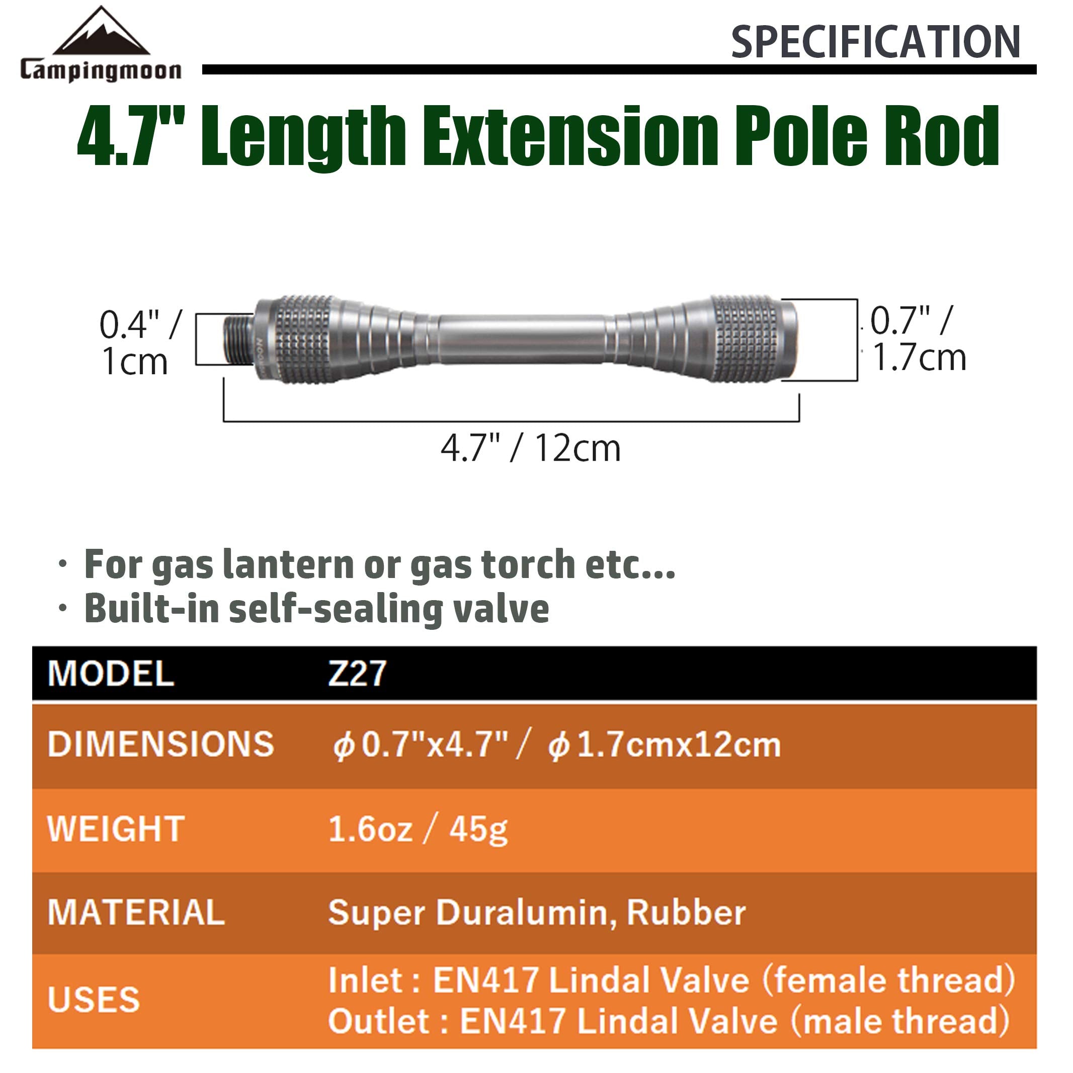 Campingmoon 4.7'' Length Extension Pole Rod For Camping Lantern Z27