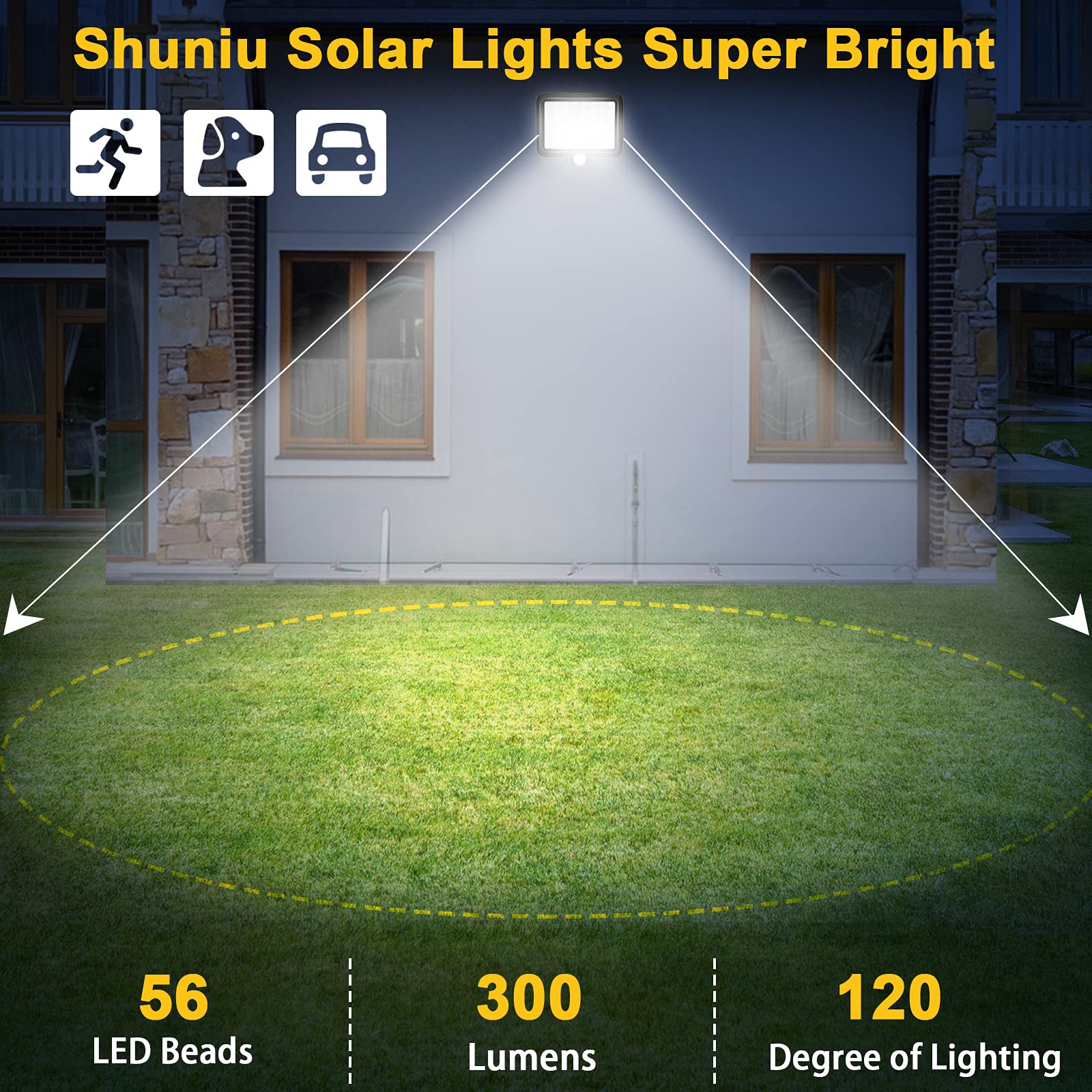 Solar Lights Outdoor With Motion Sensor, 56 Leds Ultra Bright Ip65 Waterproof Separable Solar Porch Light, Solar Security Light