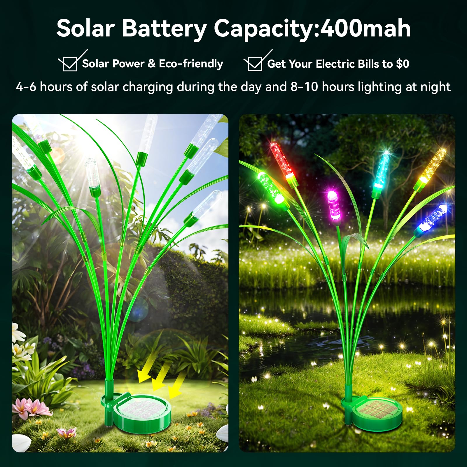 TopVelo Solar Garden Lights - 4 Pack, 24 LED, 30 Inches, Waterproof, Multicolor, Multi-Colored Reeds Garden Light