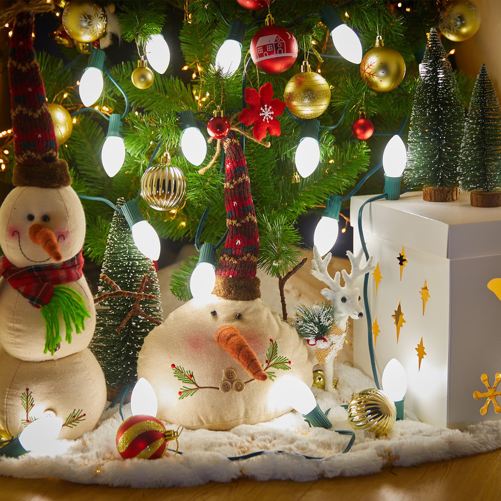 Brightown 25 Pack C9 White Lights, C9 Replacement Light Bulb For Christmas Lighting, E17 Intermediate Base, 7 Watt